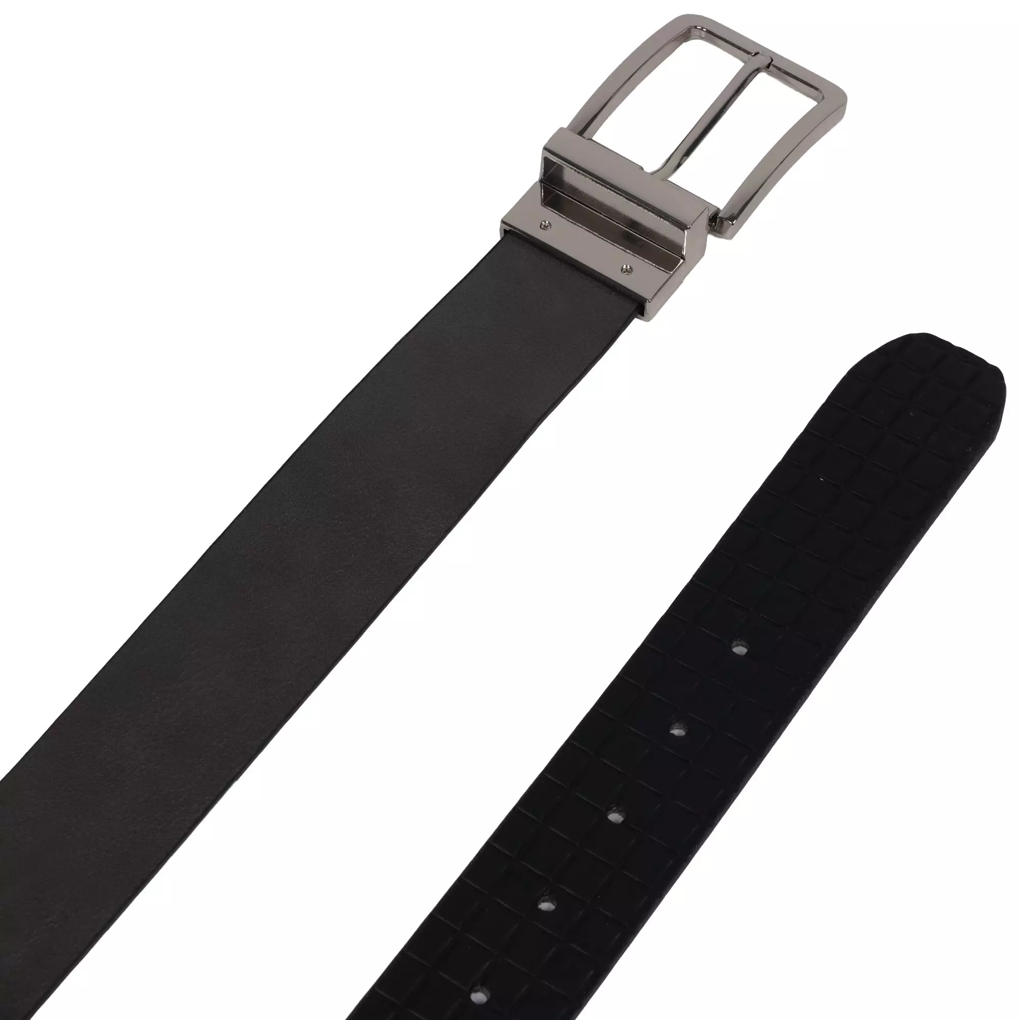 Element Textured Polished Buckle PU Reversible Belt -Black/Grey - BLACK/GREY