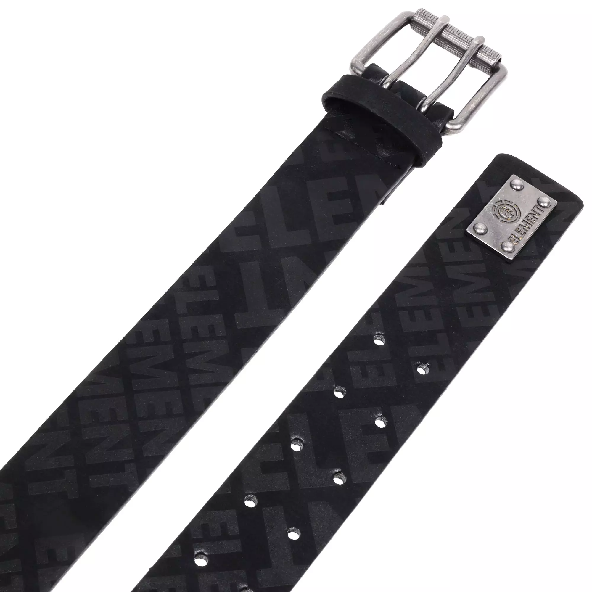 Element Adult Distressed Antique Silver Roller Buckle PU Belt - Black - BLACK