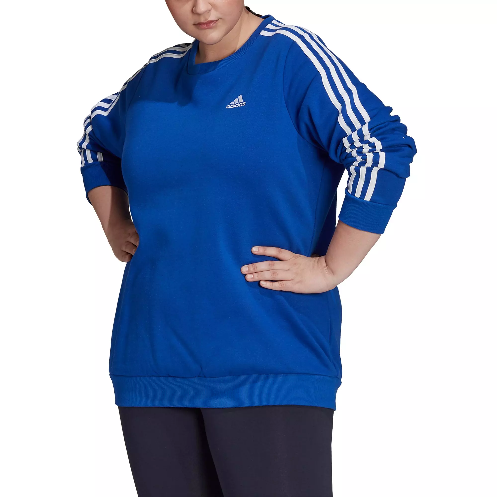 adidas Women's Blue/White Essentials 3-Stripes Fleece Sweatshirt (Plus  Size) - Hibbett
