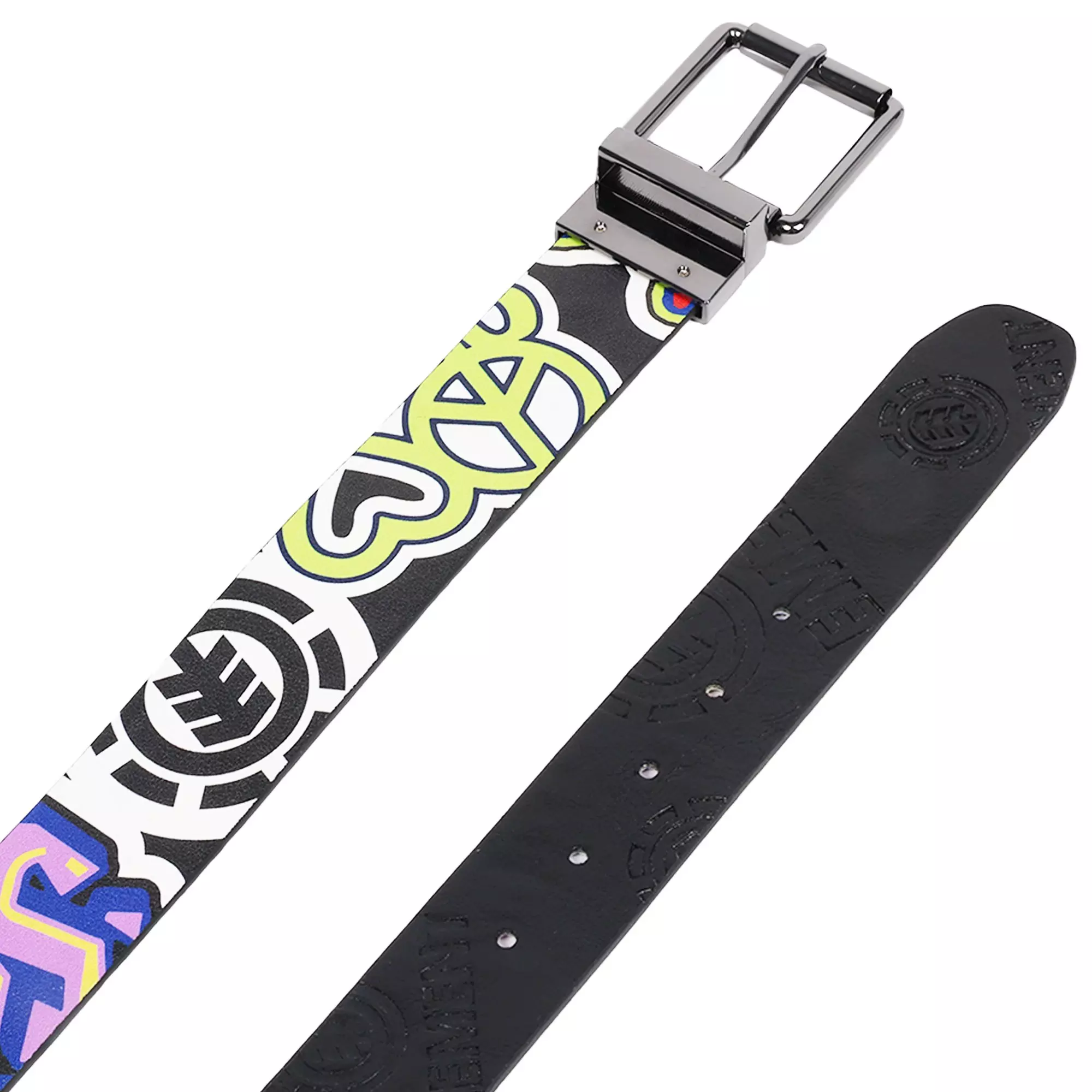 Element Debossed Logo & Graphic Print PU Reversible Belt - BLACK