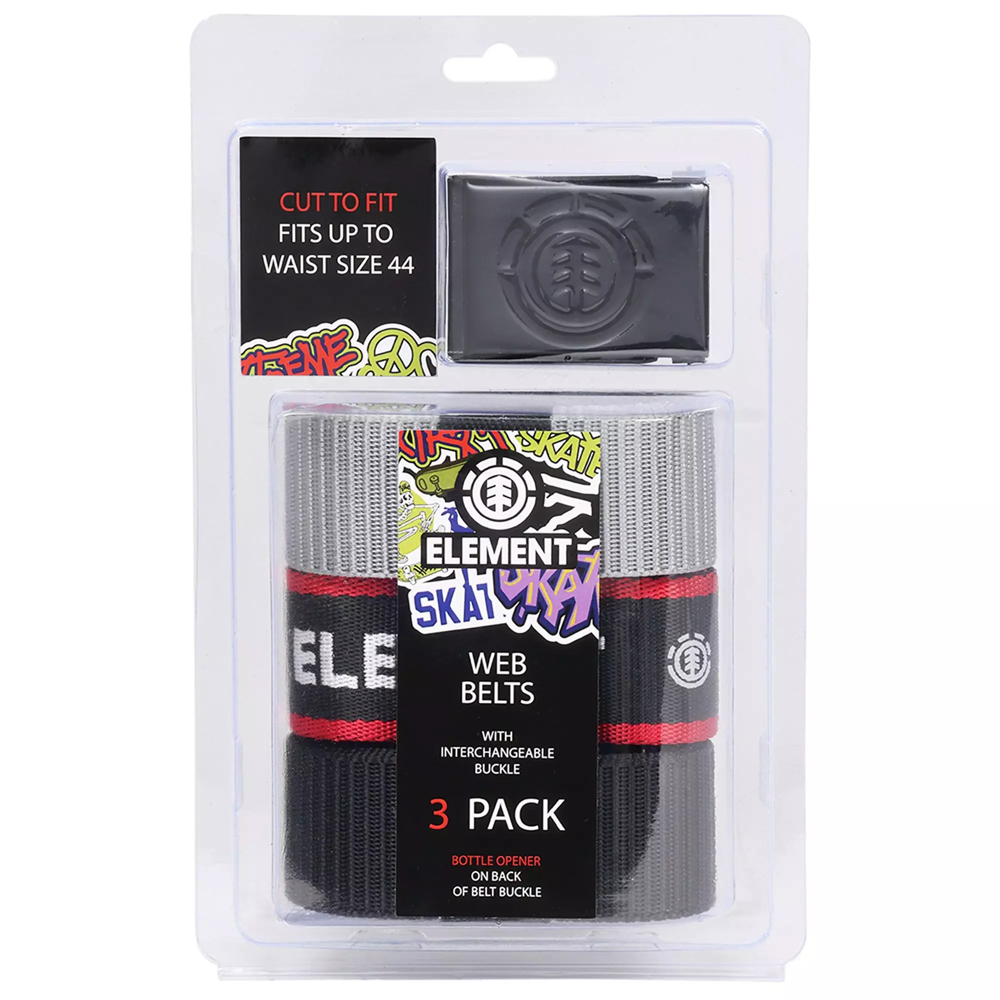 Element Beyond 2.0 + Logo Web &ndash; Interchangeable Buckle Belts 3-Pack - BLACK/GREY