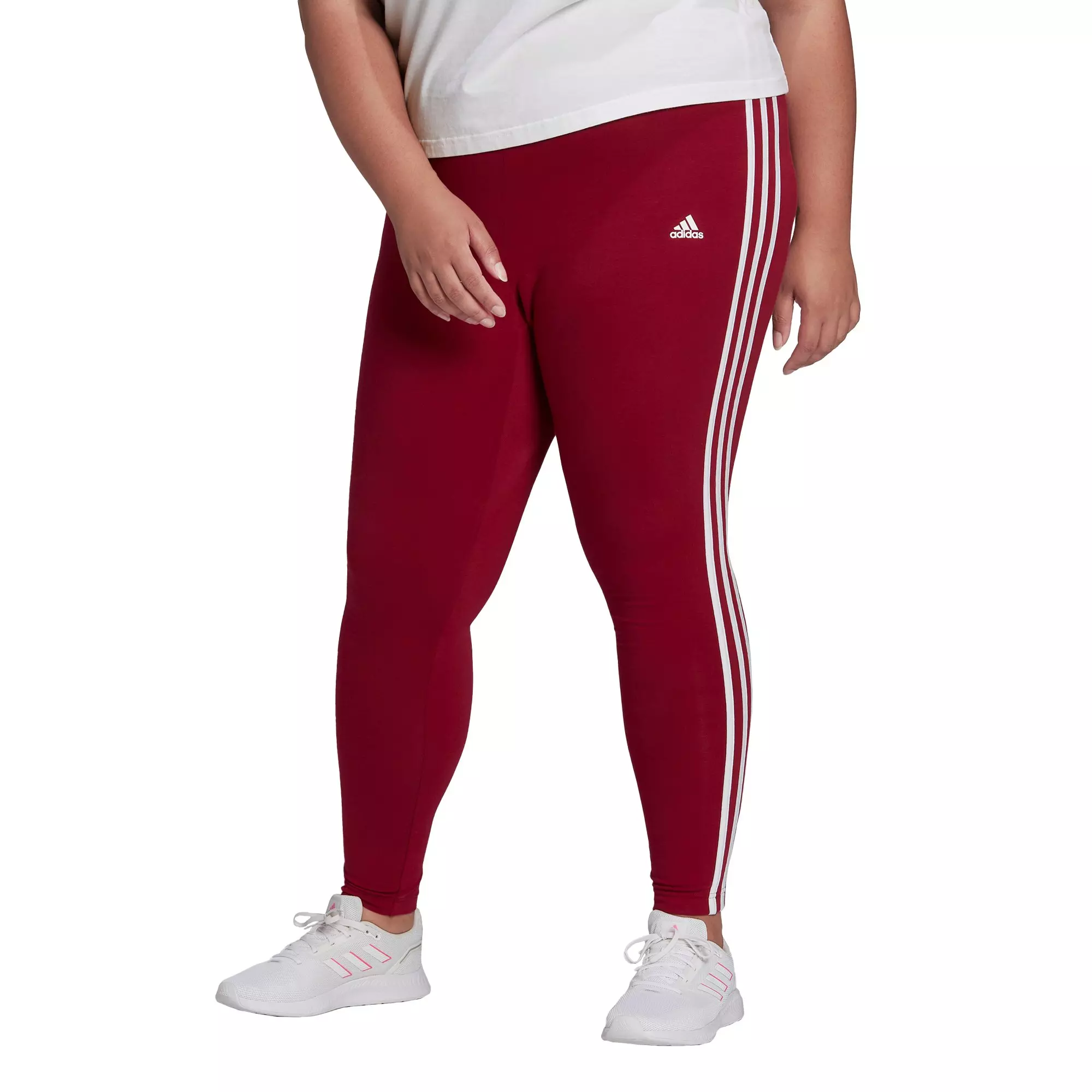 adidas Women's Essentials Dk Red 3-Stripes Leggings (Plus Size) - DK RED