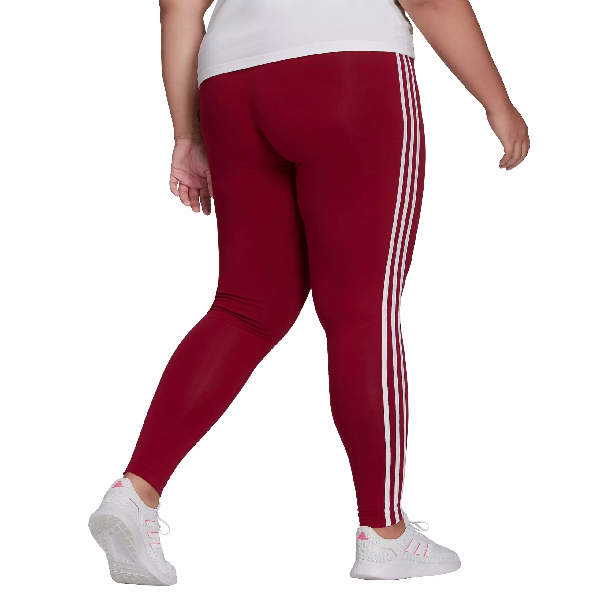 adidas Women's Essentials Dk Red 3-Stripes Leggings (Plus Size) - DK RED