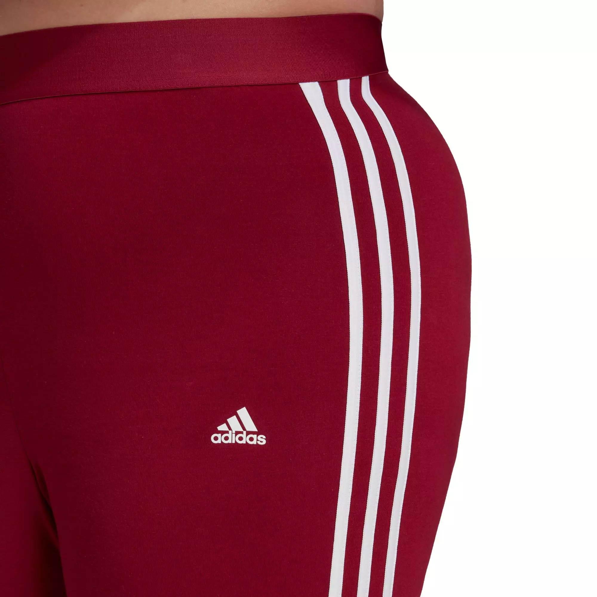adidas Women's Essentials Dk Red 3-Stripes Leggings (Plus Size) - DK RED