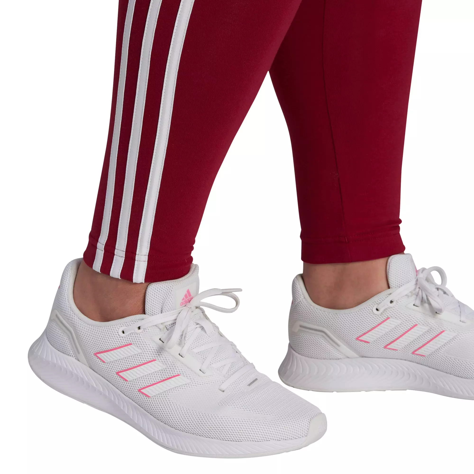 adidas Women's Essentials Dk Red 3-Stripes Leggings (Plus Size) - DK RED