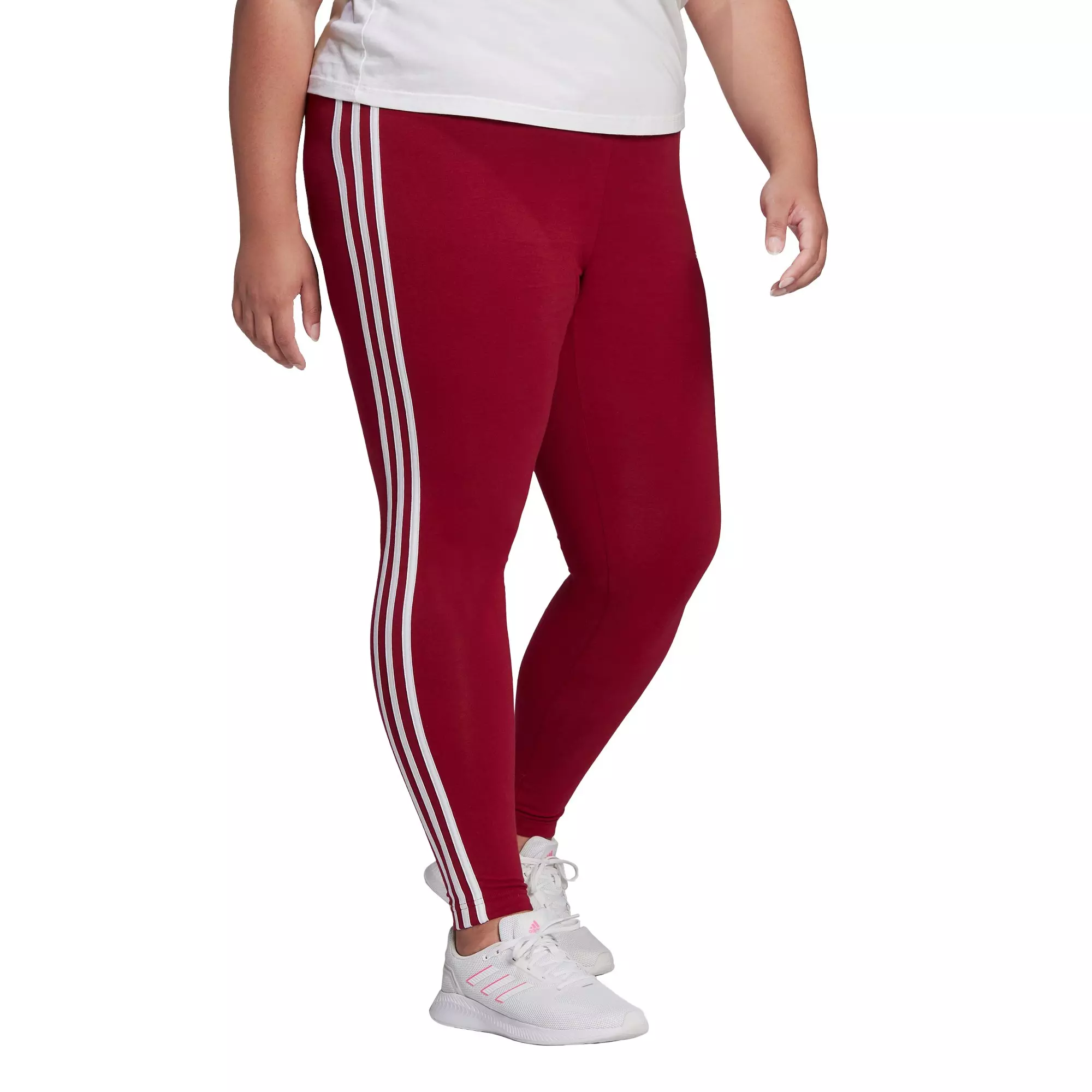 adidas Women's Essentials Dk Red 3-Stripes Leggings (Plus Size) - DK RED
