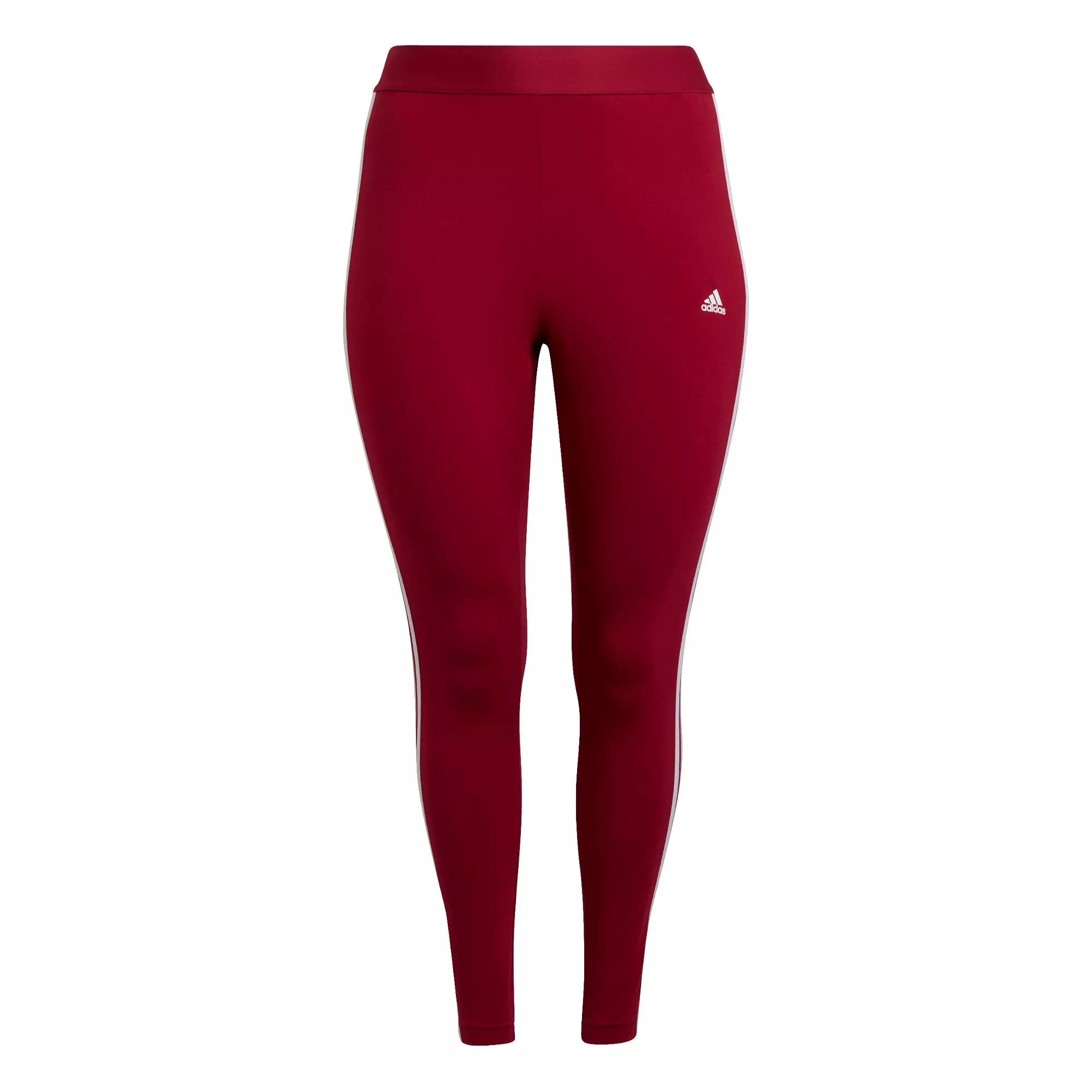 adidas Women's Essentials Dk Red 3-Stripes Leggings (Plus Size) - DK RED
