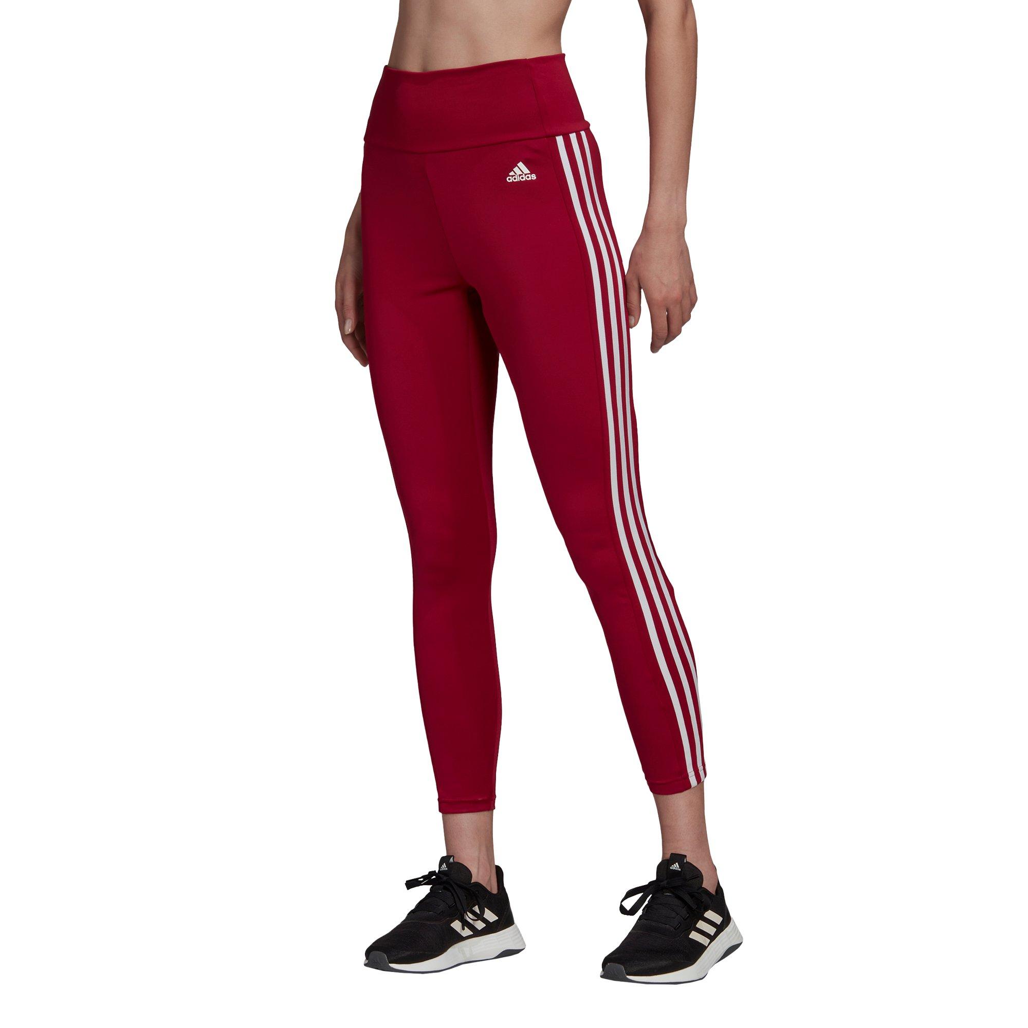 adidas Women's Designed to Move High-Rise 3-Stripes 7/8 Sport Leggings-Dark  Red