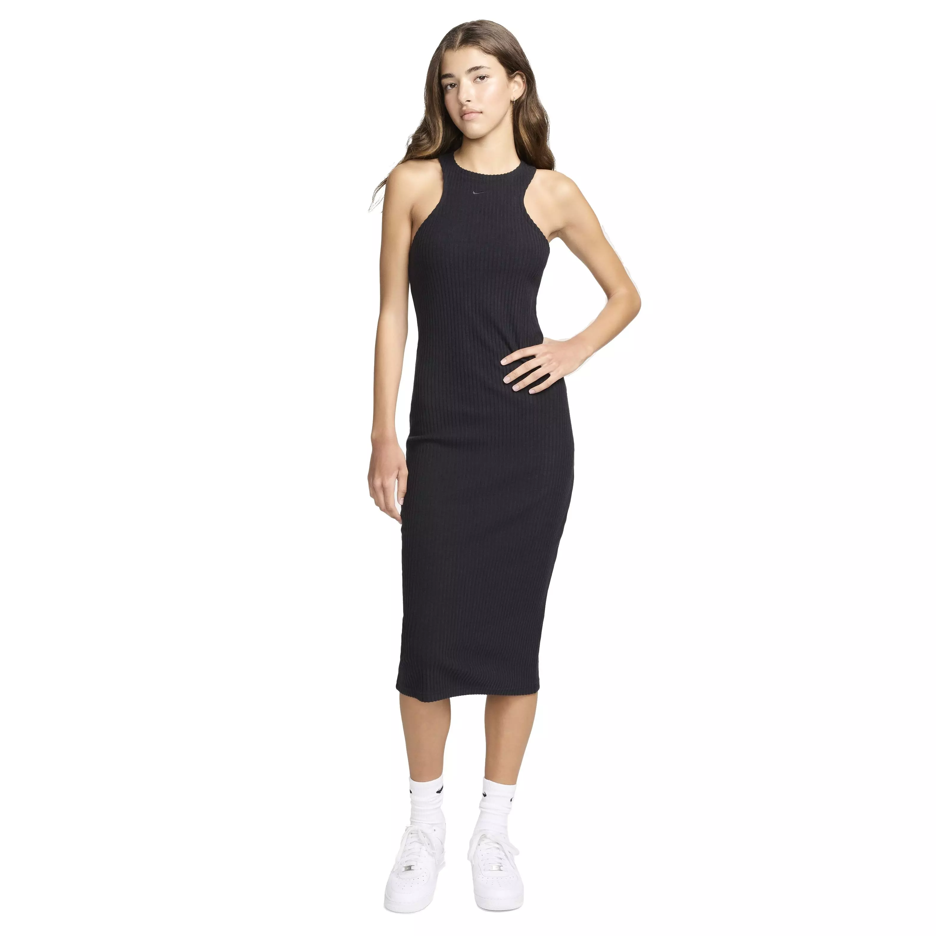 Nike Women's Sportswear Chill Knit Slim Sleeveless Ribbed Midi Dress - BLACK