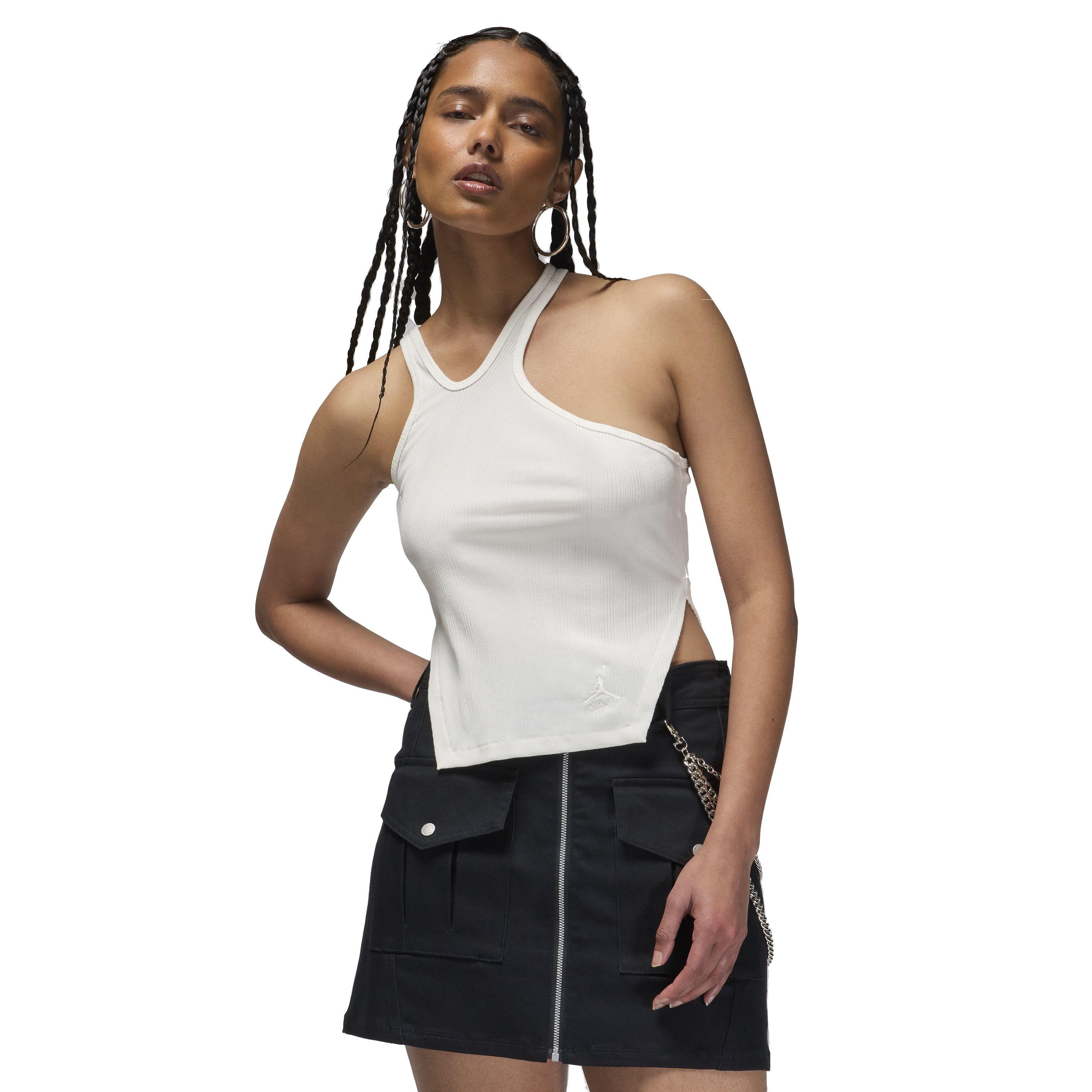 Jordan Women's Asymmetrical Ribbed Tank - White - WHITE Thumbnail View 1