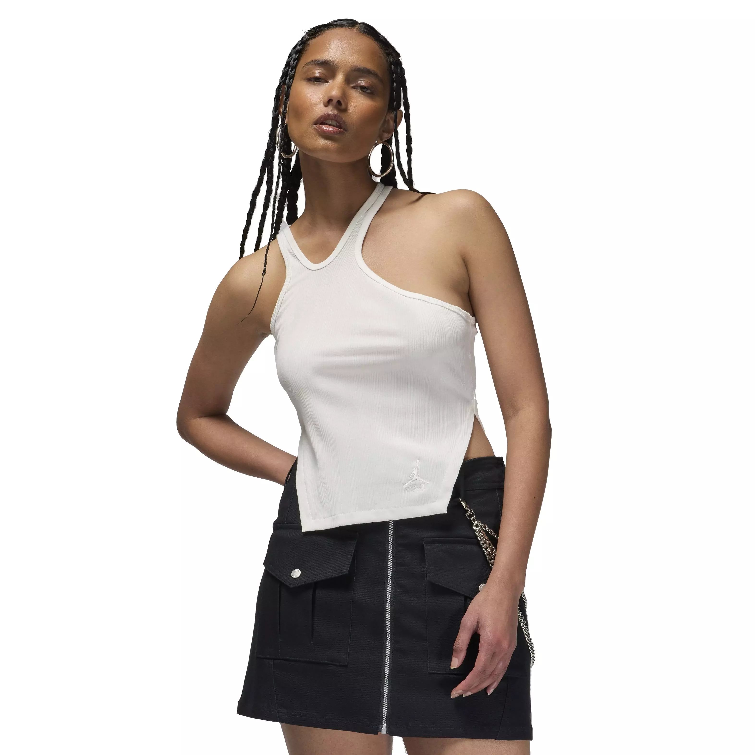 Jordan Women's Asymmetrical Ribbed Tank - White - WHITE
