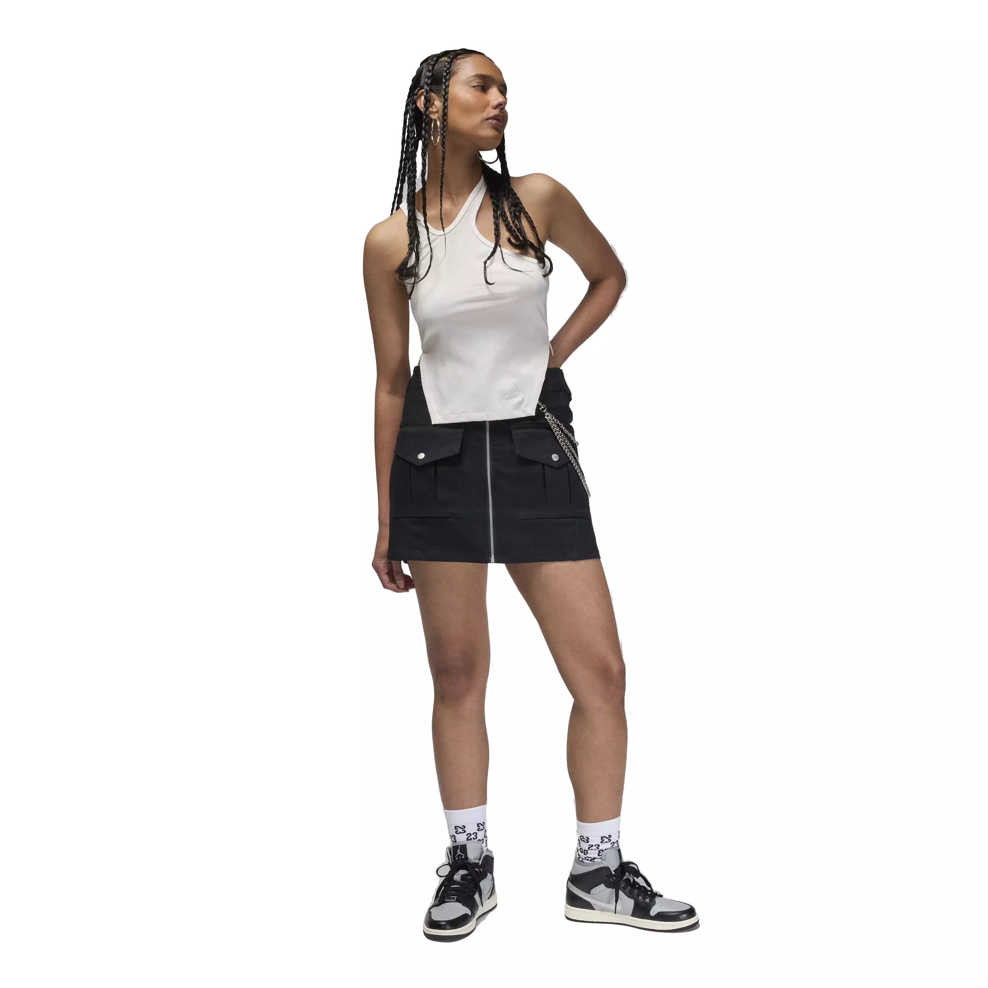Jordan Women's Asymmetrical Ribbed Tank -White - WHITE