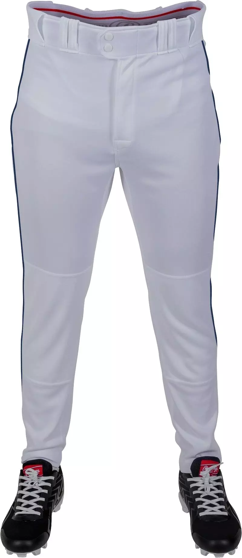 Rawlings Youth 150 Jogger Fit Piped Baseball Pants - White/Navy - WHITE/NAVY
