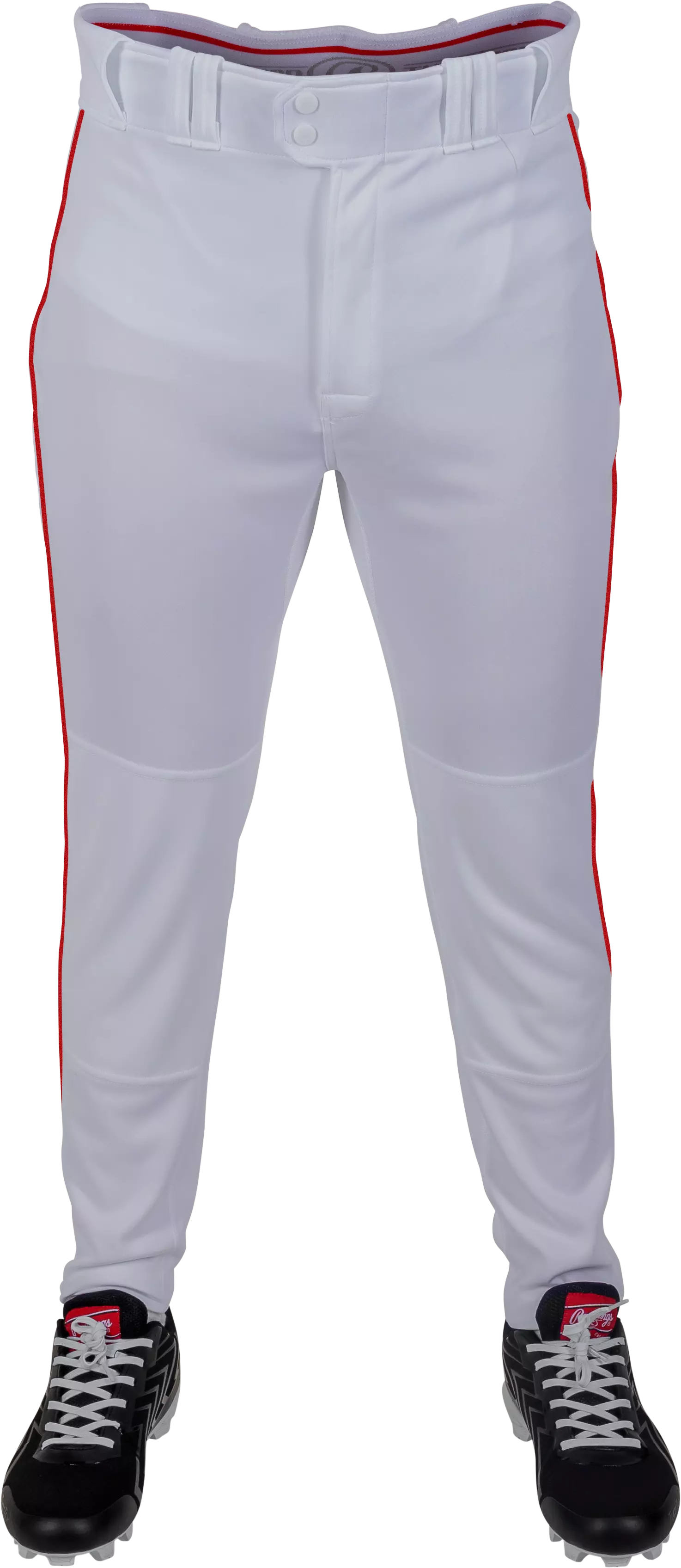 Rawlings Youth 150 Jogger Fit Piped Baseball Pants - White/Red - WHITE/RED
