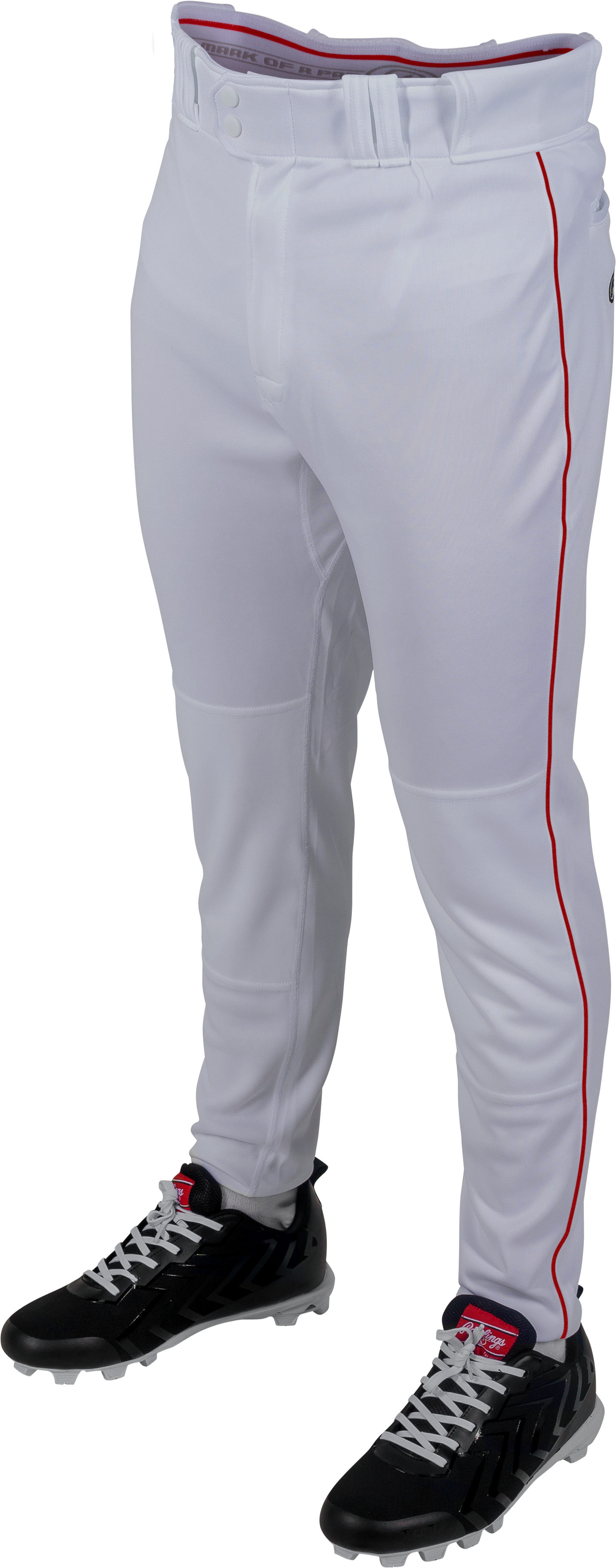 Rawlings Youth 150 Jogger Fit Piped Baseball Pants - White/Red - WHITE/RED Thumbnail View 2