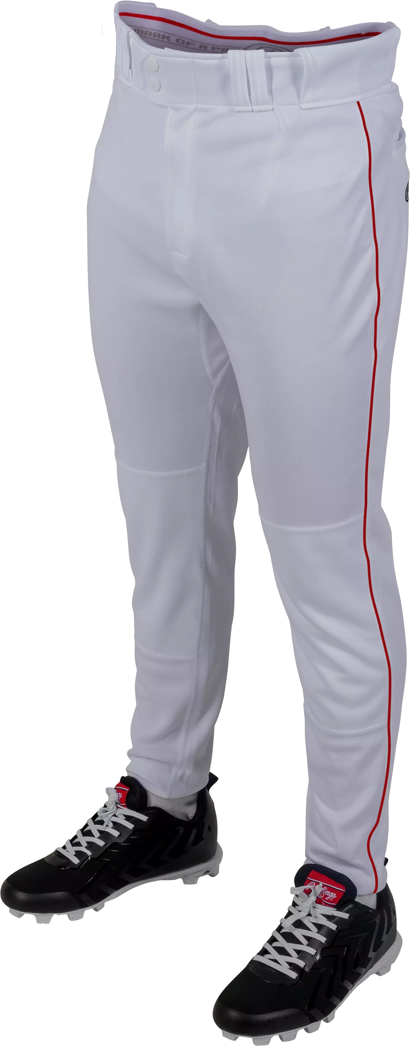 Rawlings Youth 150 Jogger Fit Piped Baseball Pants - White/Red - WHITE/RED