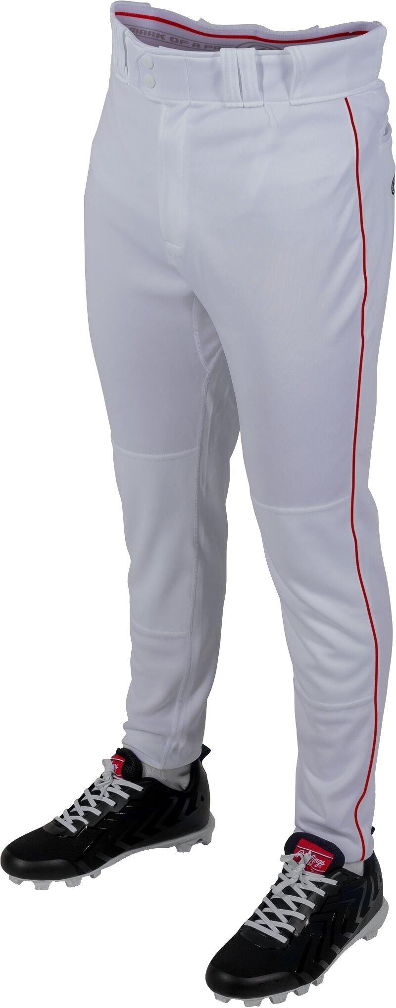 Rawlings Youth 150 Jogger Fit Piped Baseball Pants - White/Red - WHITE/RED Thumbnail View 3