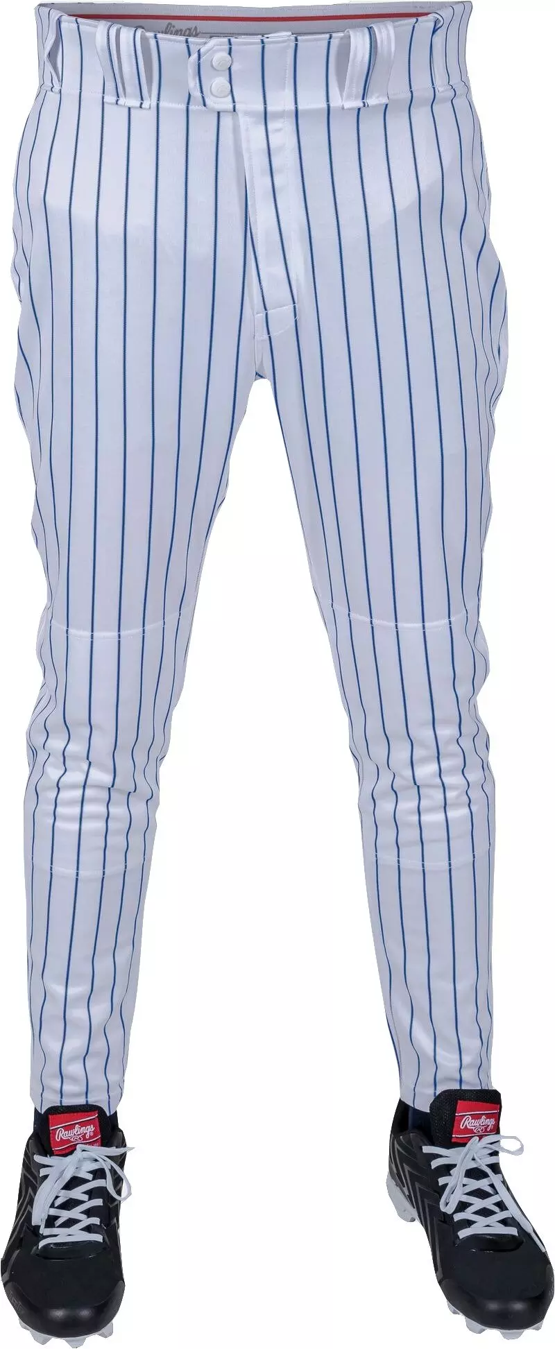 Rawlings Men's 150 Jogger Fit Pinstripe Baseball Pants - White/Royal - WHITE/ROYAL