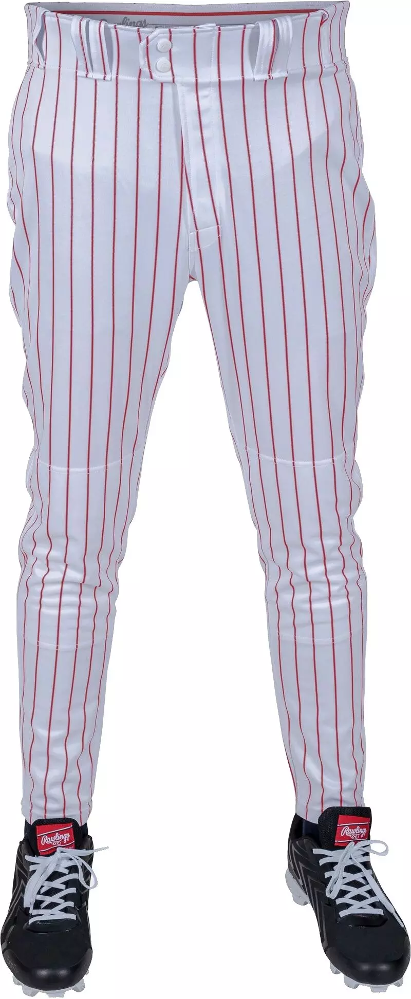Rawlings Youth 150 Jogger Fit Pinstripe Baseball Pants - White/Red - WHITE/RED
