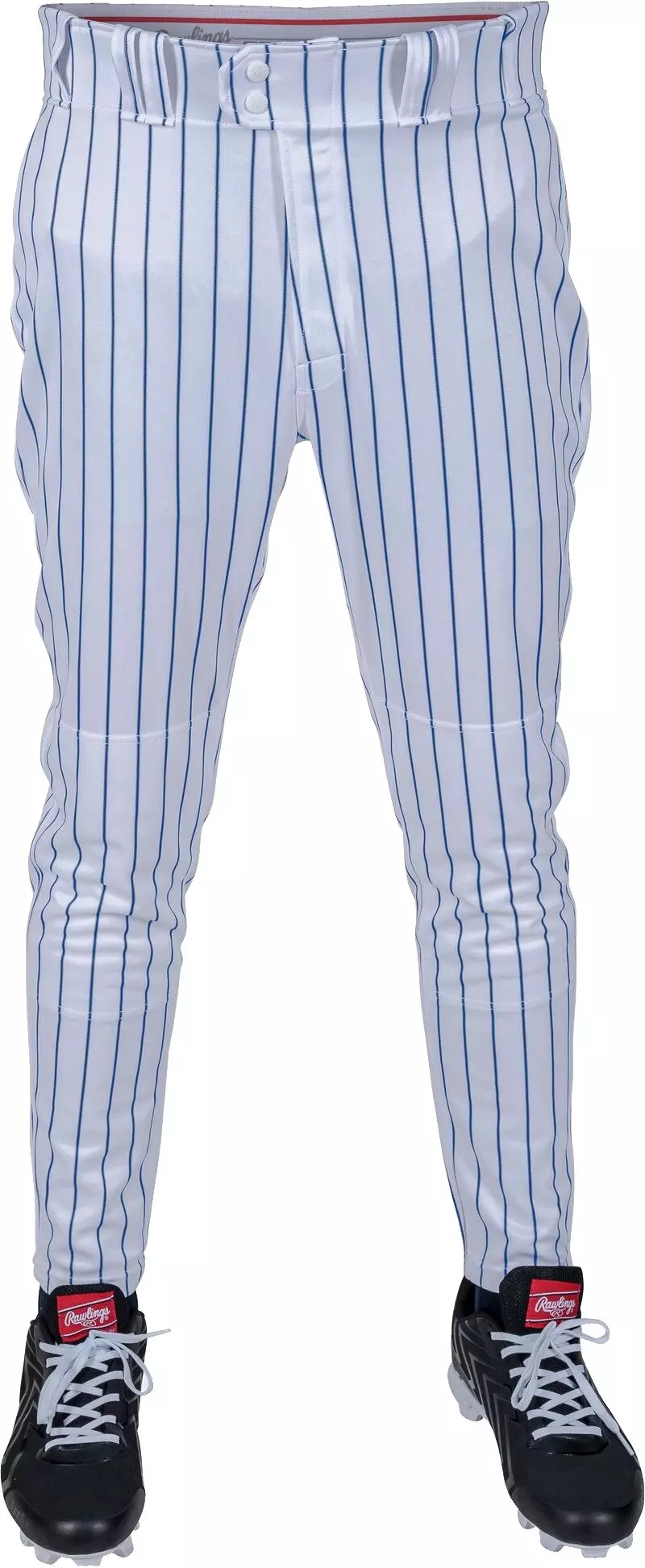 Rawlings Youth 150 Jogger Fit Pinstripe Baseball Pants - White/Royal - WHITE/ROYAL
