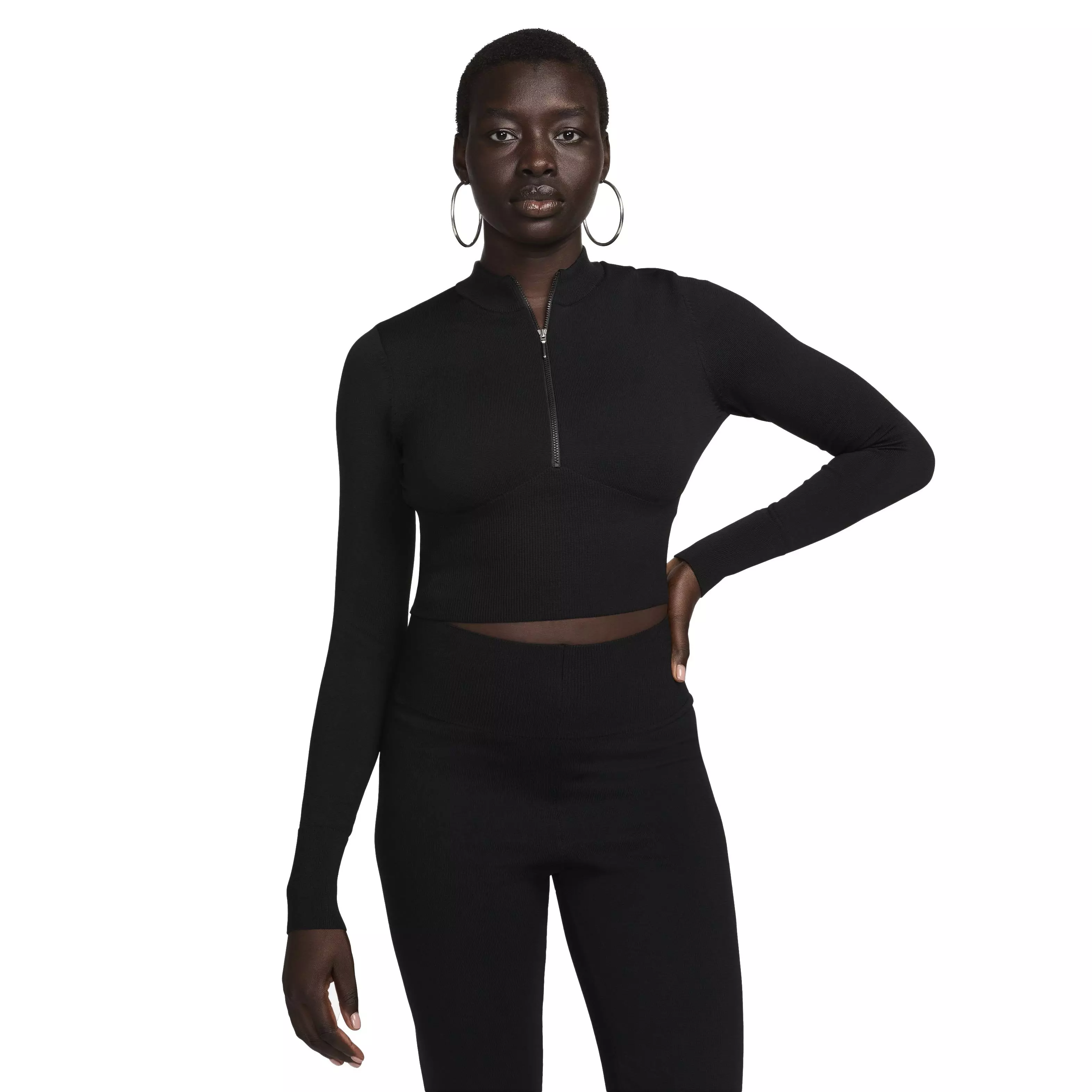 Nike Women's Sportswear Chill Knit Quarter-Zip Cropped Sweater - BLACK
