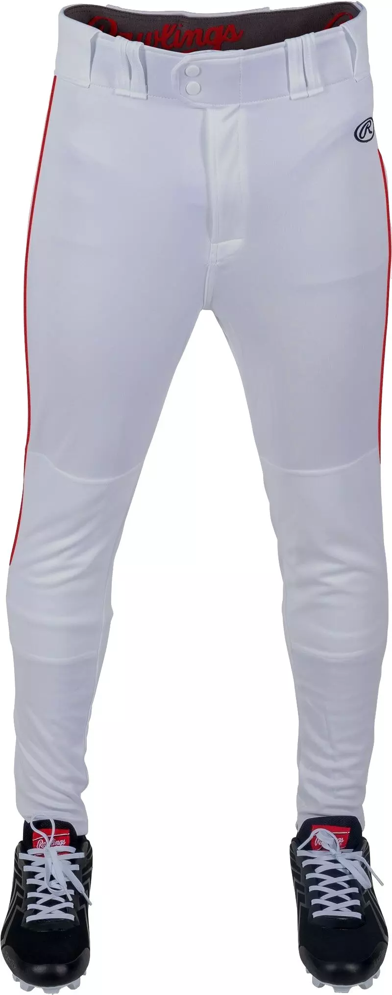 Rawlings Men's Launch Jogger Fit Piped Baseball Pants - White/Red - WHITE/RED