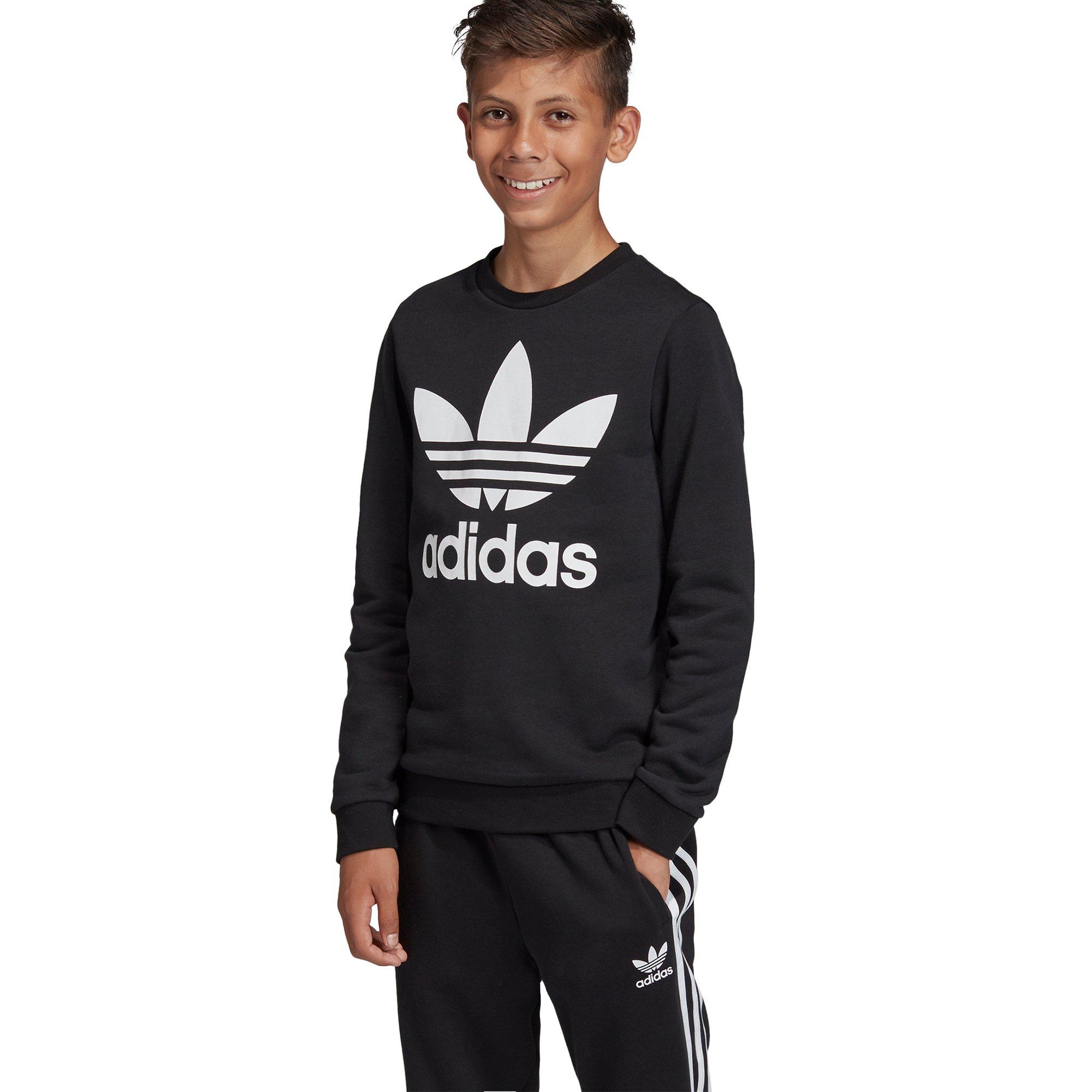 adidas Kids' Black/White Unisex Trefoil Crew Sweatshirt - BLACK/WHITE Thumbnail View 1