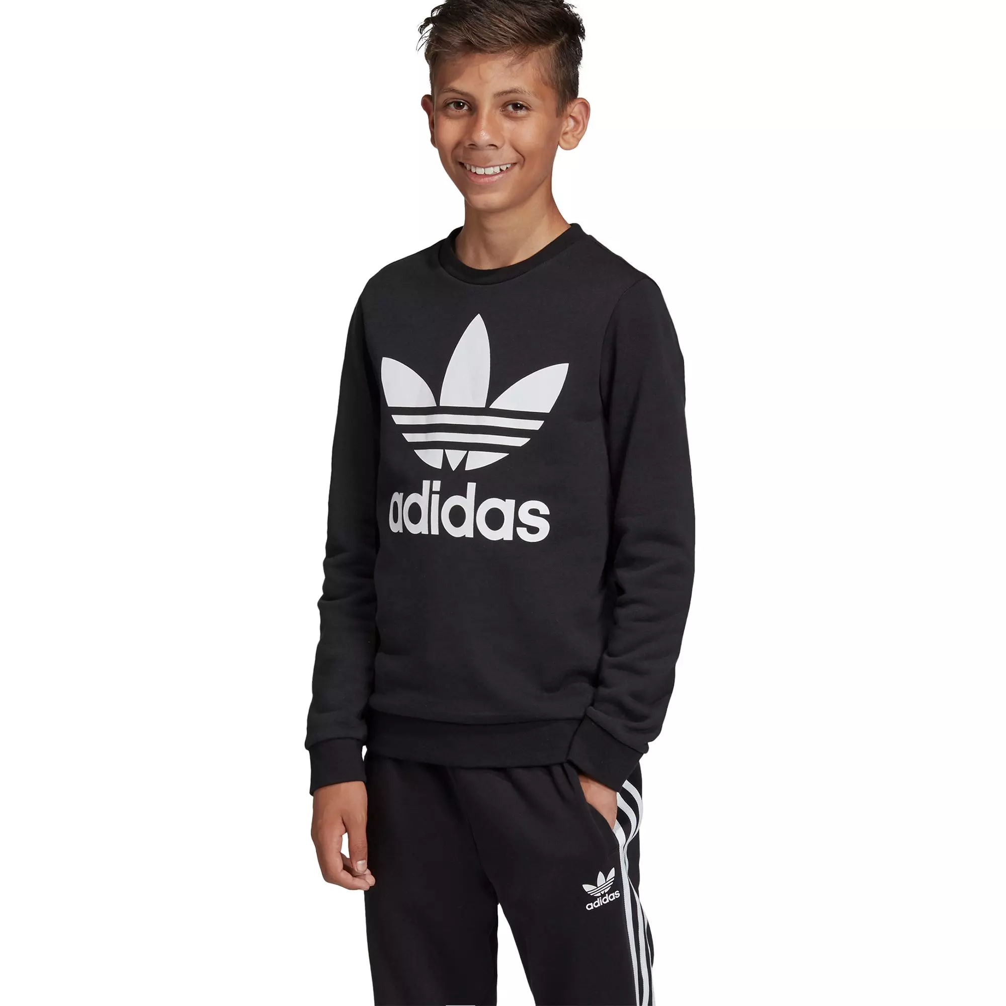 adidas Kids' Black/White Unisex Trefoil Crew Sweatshirt - BLACK/WHITE