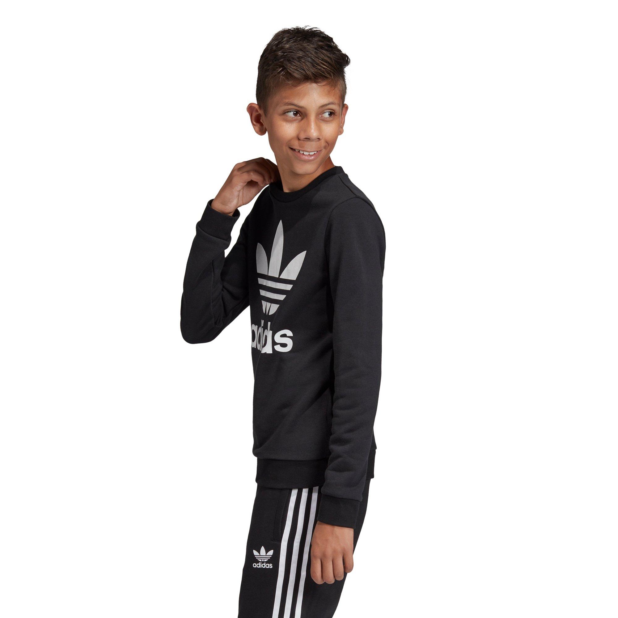 adidas Kids' Black/White Unisex Trefoil Crew Sweatshirt - BLACK/WHITE Thumbnail View 4