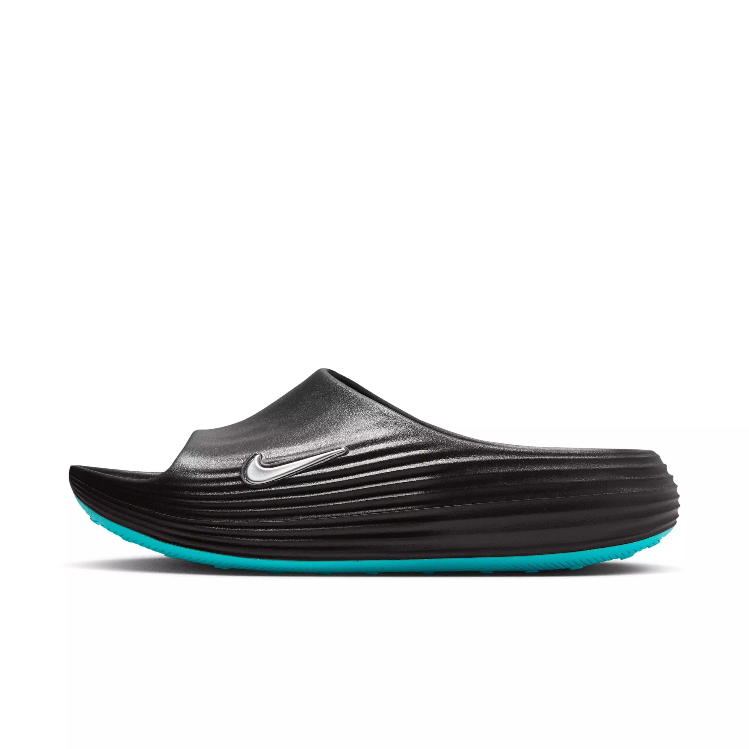 Nike ReactX Rejuven8 "Black/Gamma Blue/Metallic Silver" Men's Slide - BLACK/BLUE/SILVER