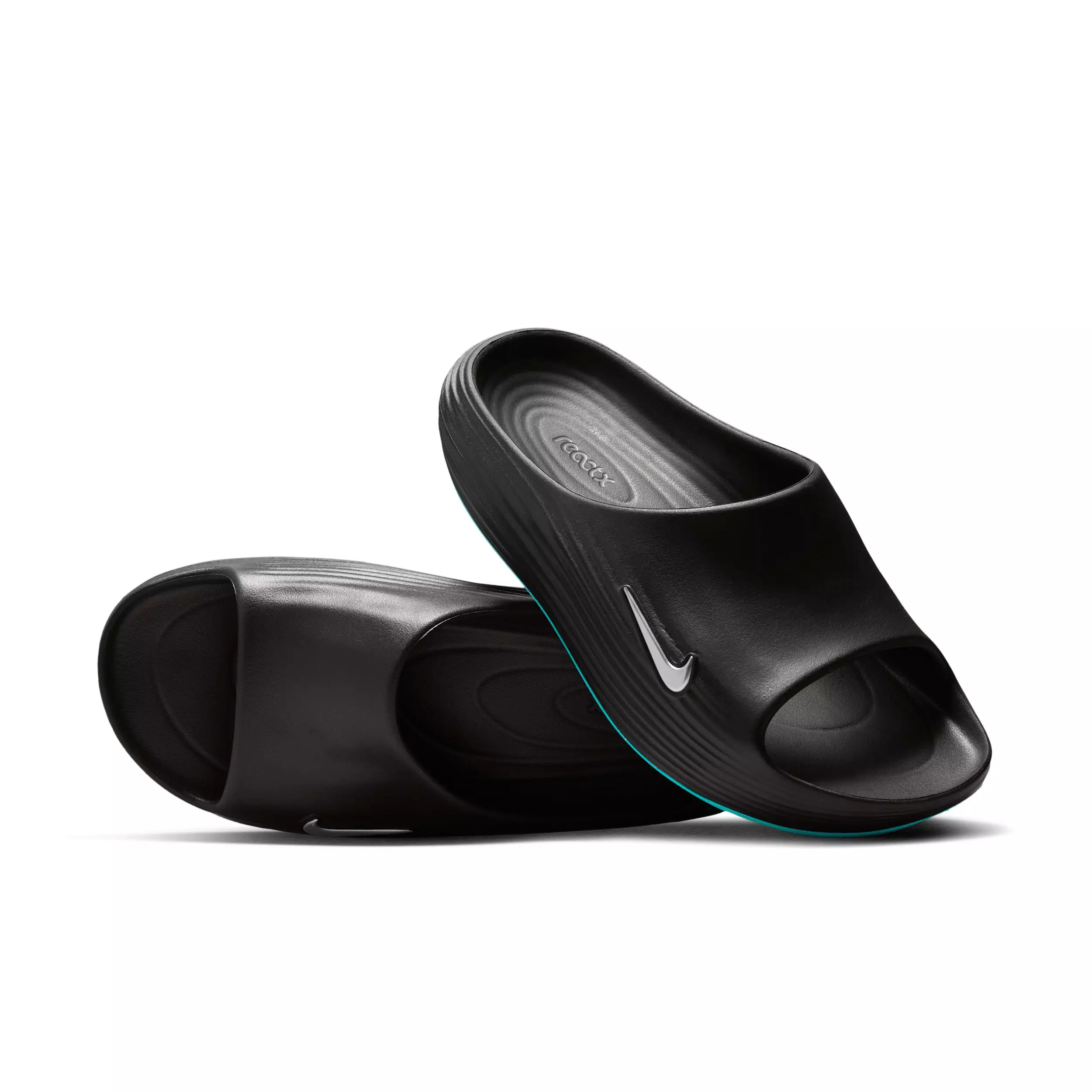Nike ReactX Rejuven8 "Black/Gamma Blue/Metallic Silver" Men's Slide - BLACK/BLUE/SILVER