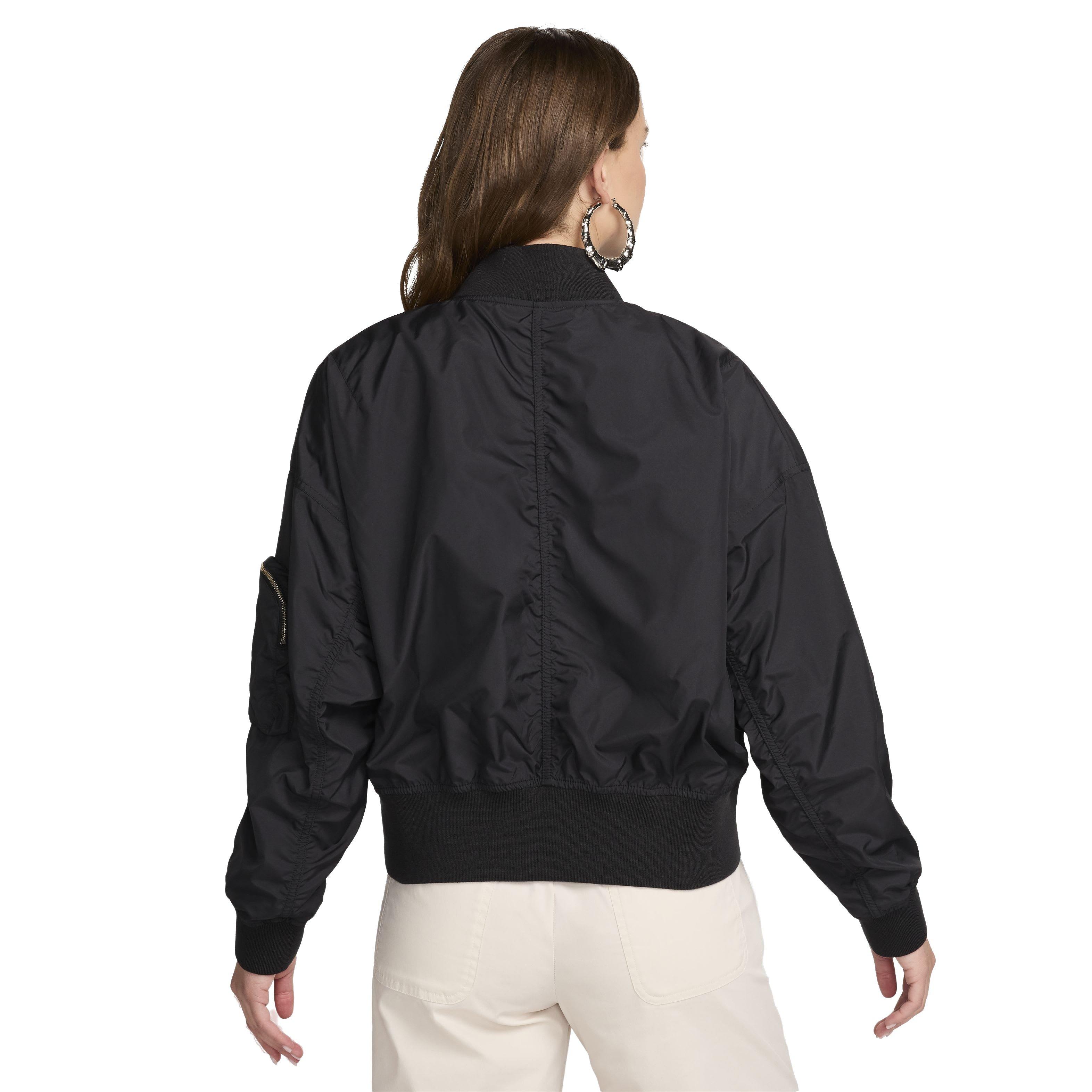Nike Women's Essential Sportswear Oversized Bomber Jacket - BLACK Thumbnail View 2