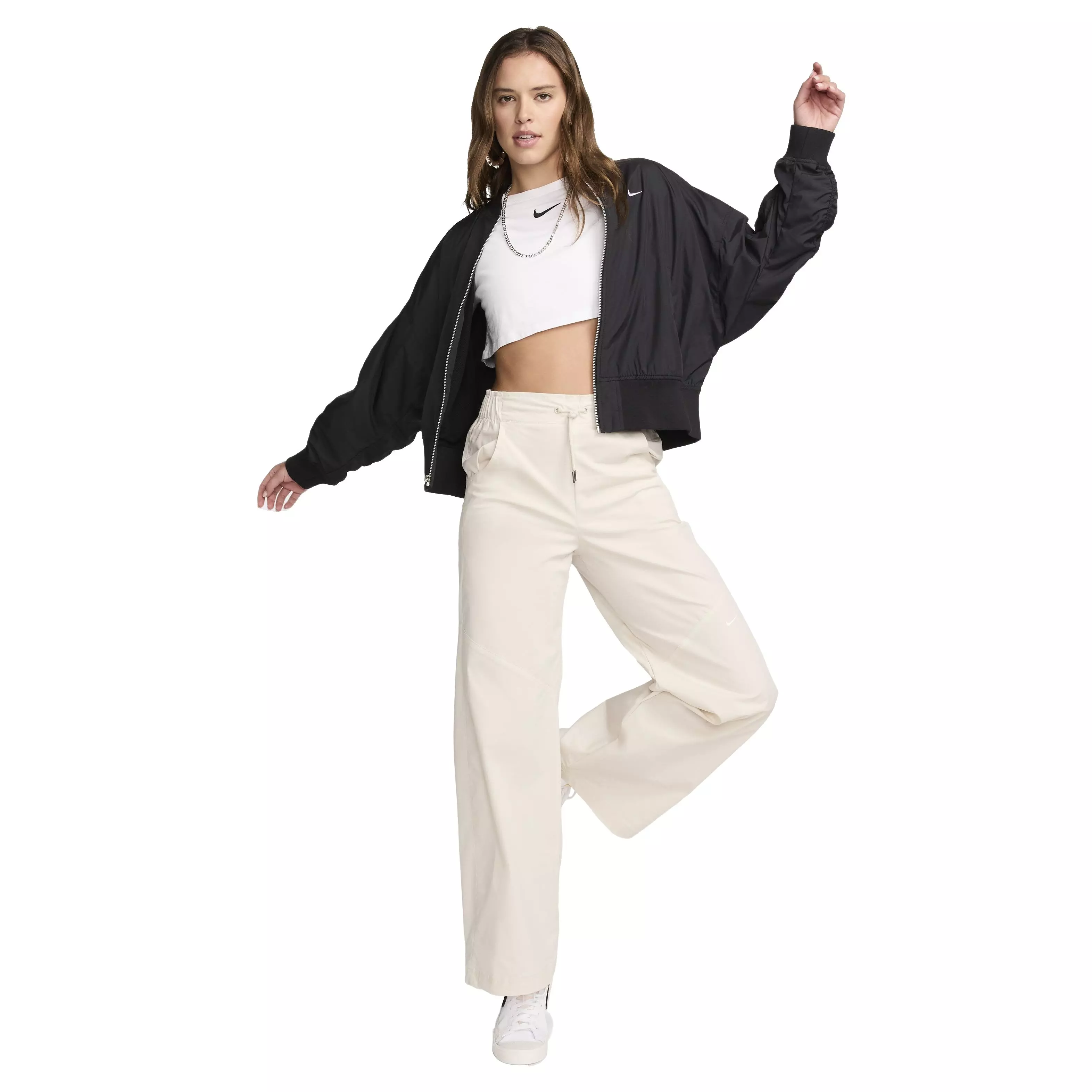 Nike Women's Essential Sportswear Oversized Bomber Jacket - BLACK