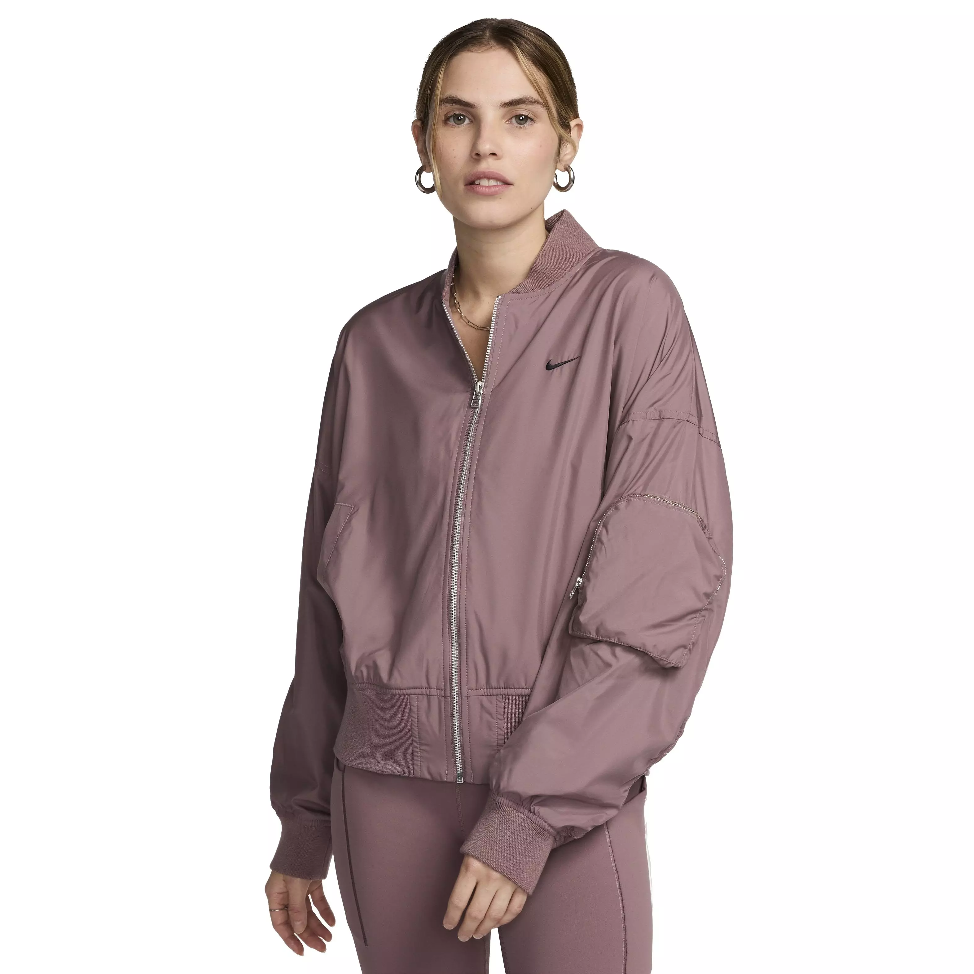 Nike Women's Essential Sportswear Oversized Bomber Jacket - MAUVE
