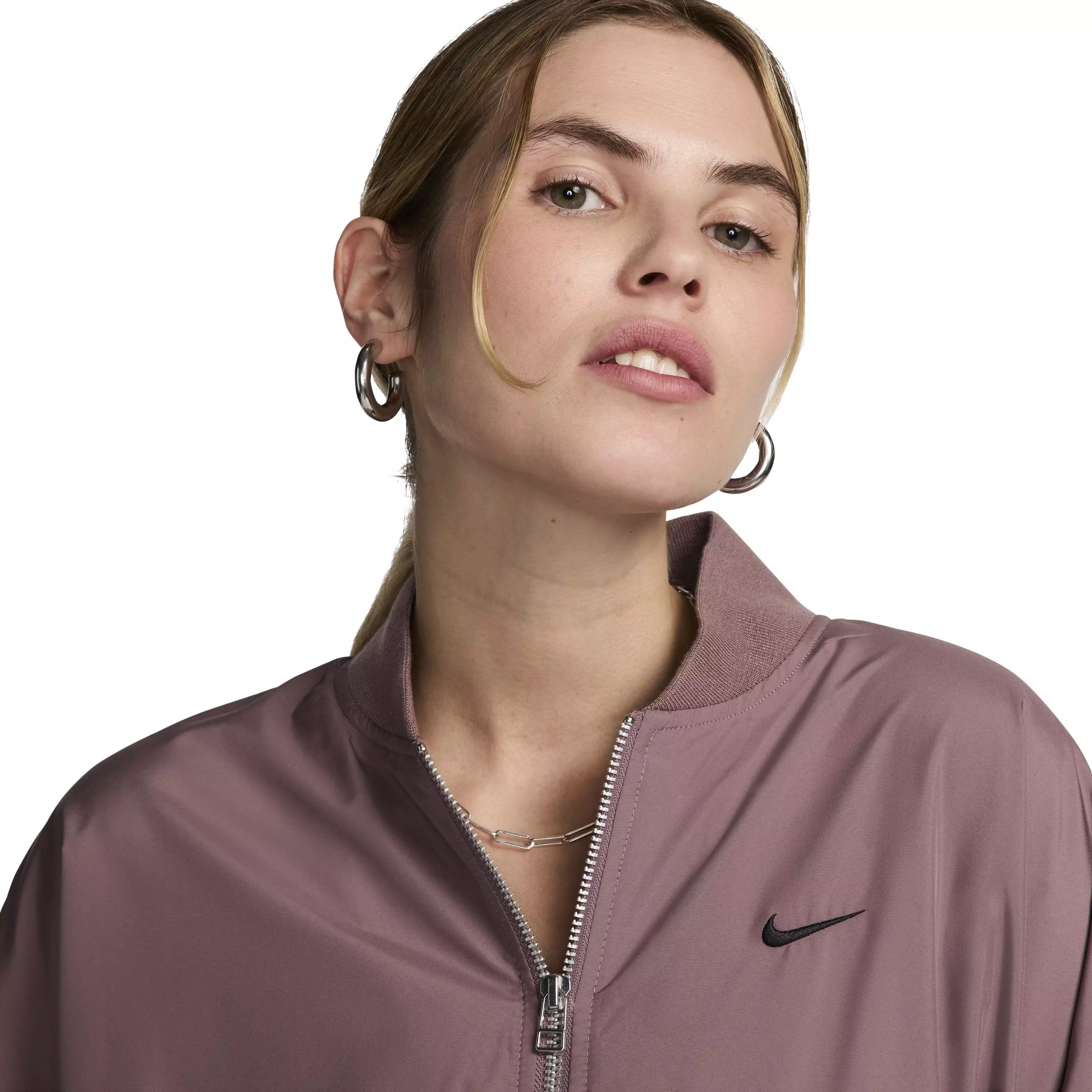 Nike Women's Essential Sportswear Oversized Bomber Jacket - MAUVE