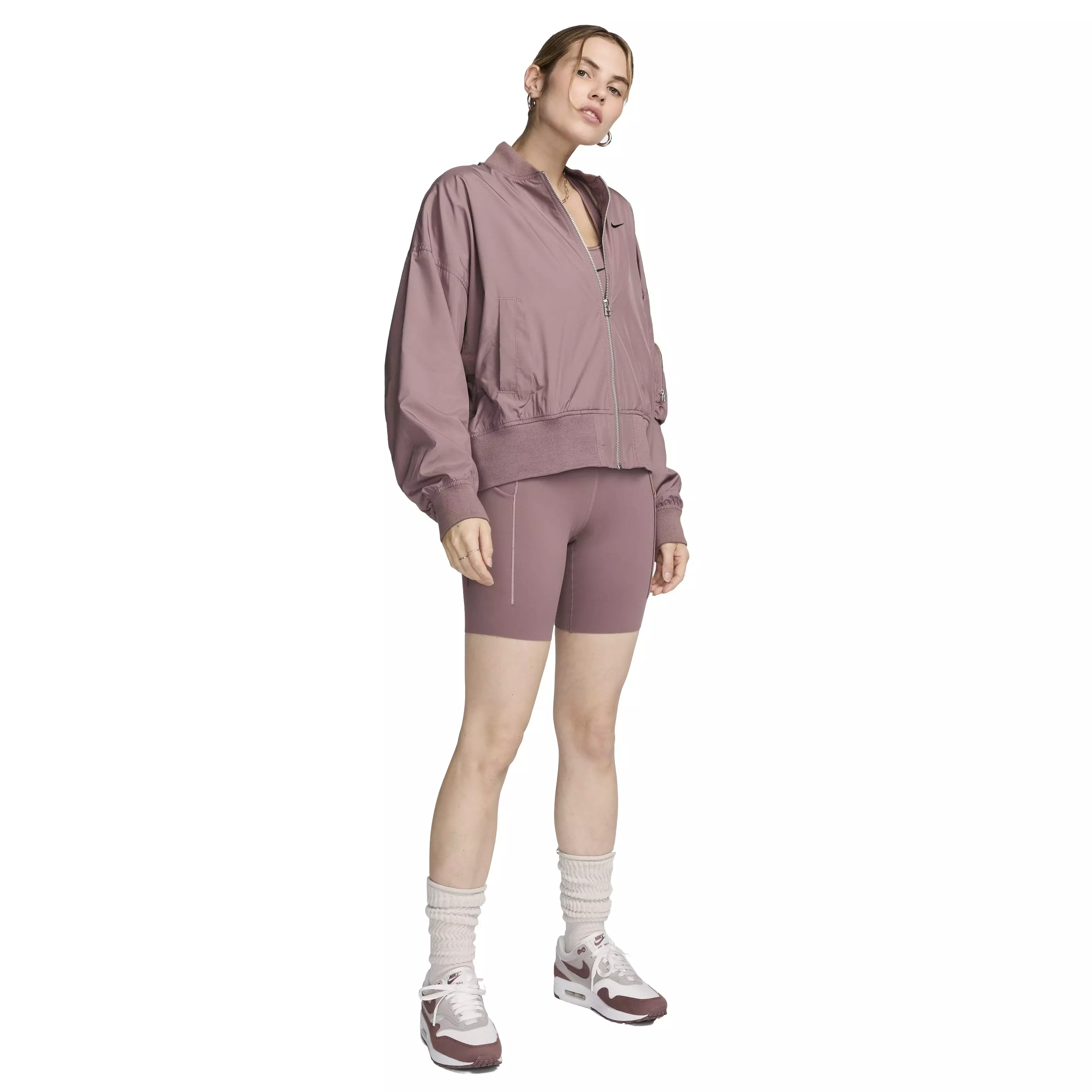 Nike Women's Essential Sportswear Oversized Bomber Jacket - MAUVE