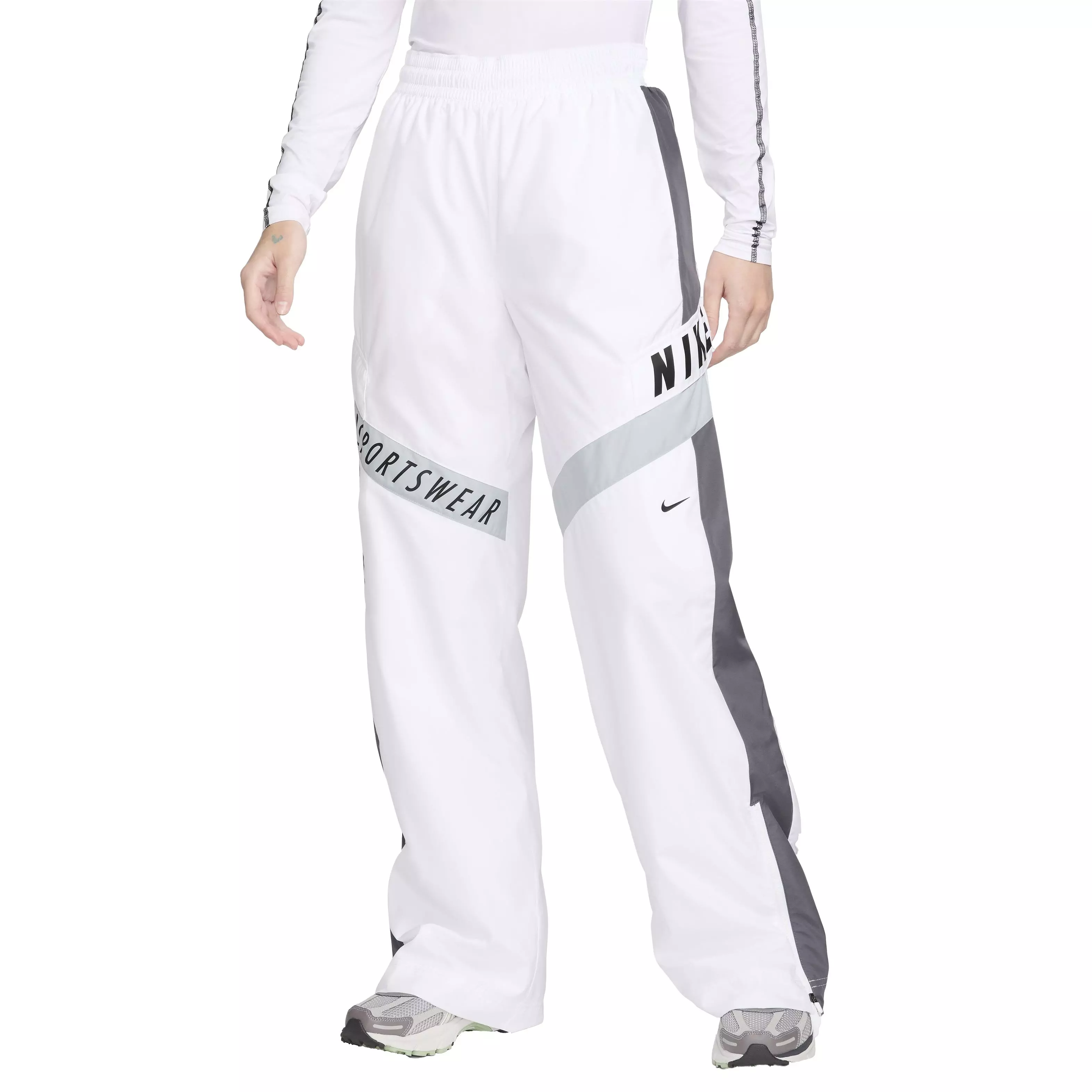 Nike Women's Sportswear HR Woven Pants - WHITE/GREY
