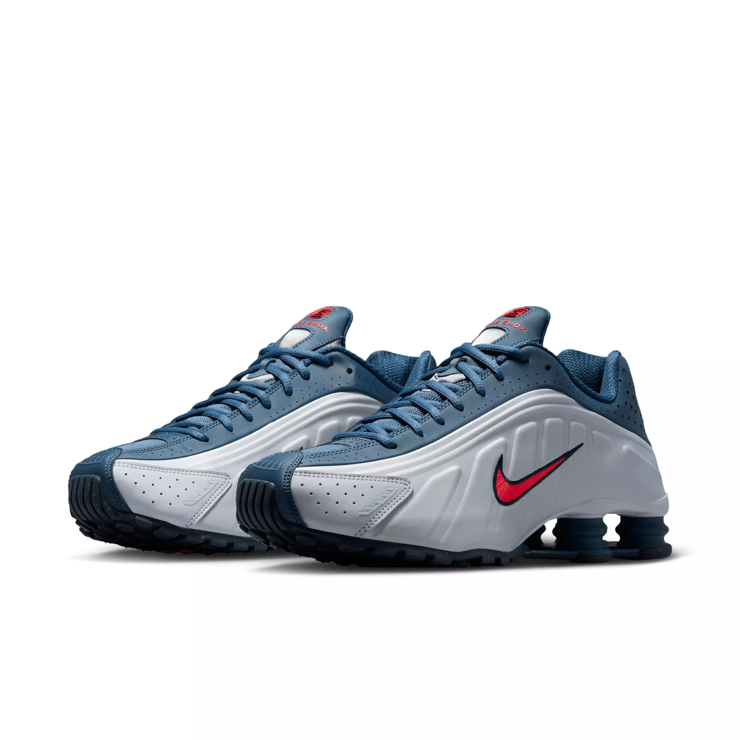 Nike Shox R4 "Football Grey/New Slate/Blue Eclipse/Bright Crimson" Men's Shoe - GREY/SLATE/BLUE/CRIMSON