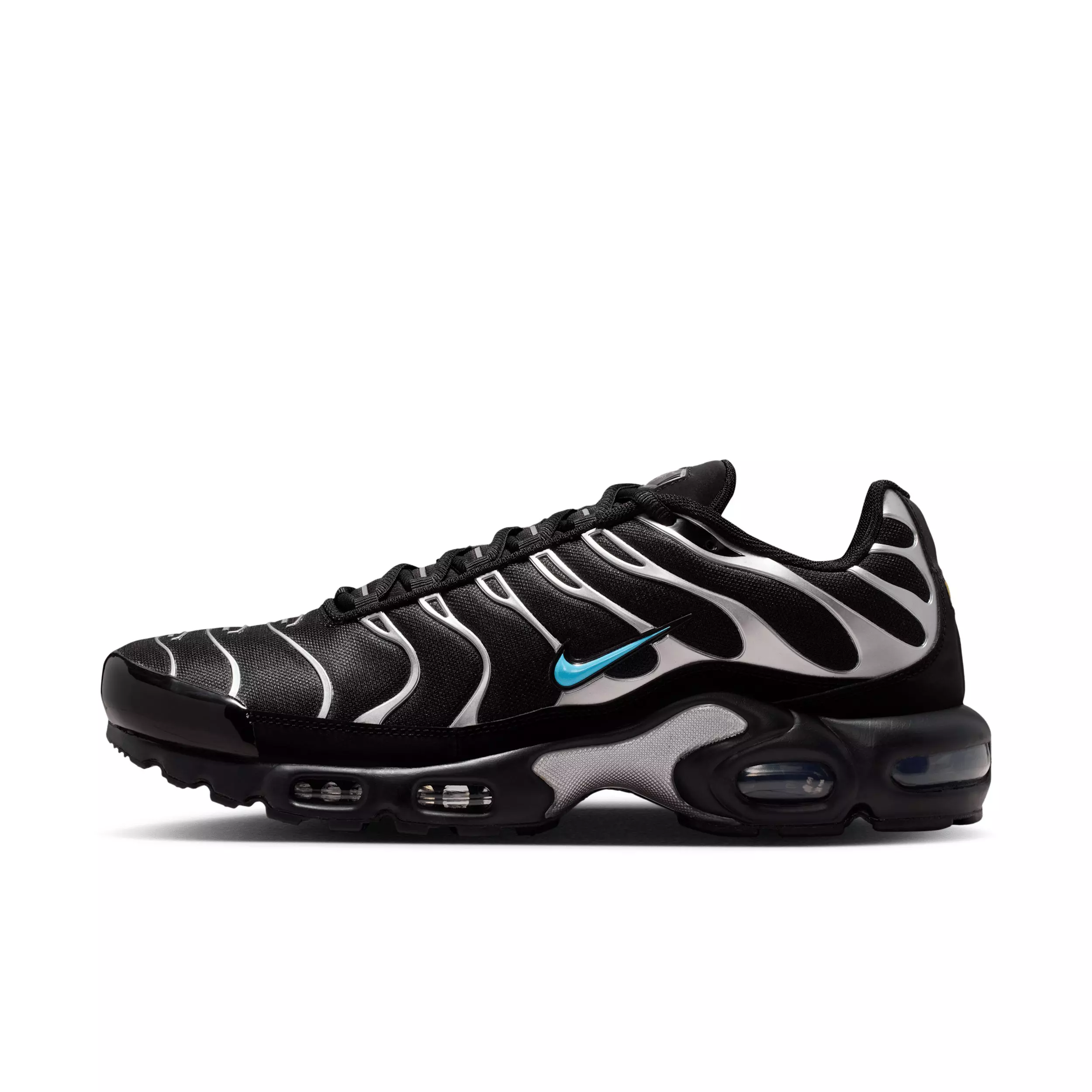 Nike Air Max Plus Premium "Black/Chrome/Gamma Blue" Men's Shoe - BLACK/CHROME/BLUE