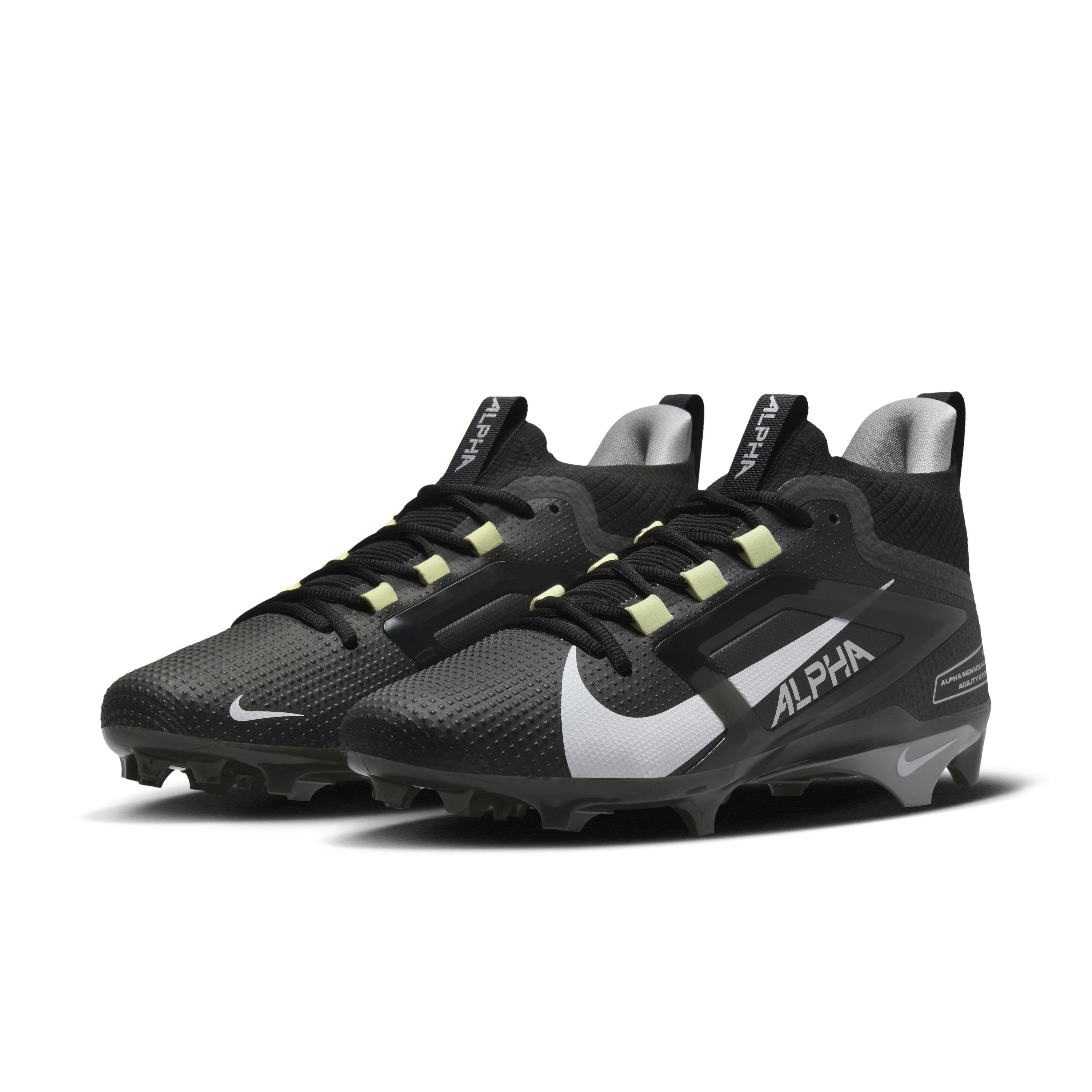 Nike Alpha Menace 4 Elite "Black/Light Smoke Grey/Metallic Silver/White" Men's Football Cleat - BLACK/LT GREY/SILVER/WHITE Thumbnail View 3