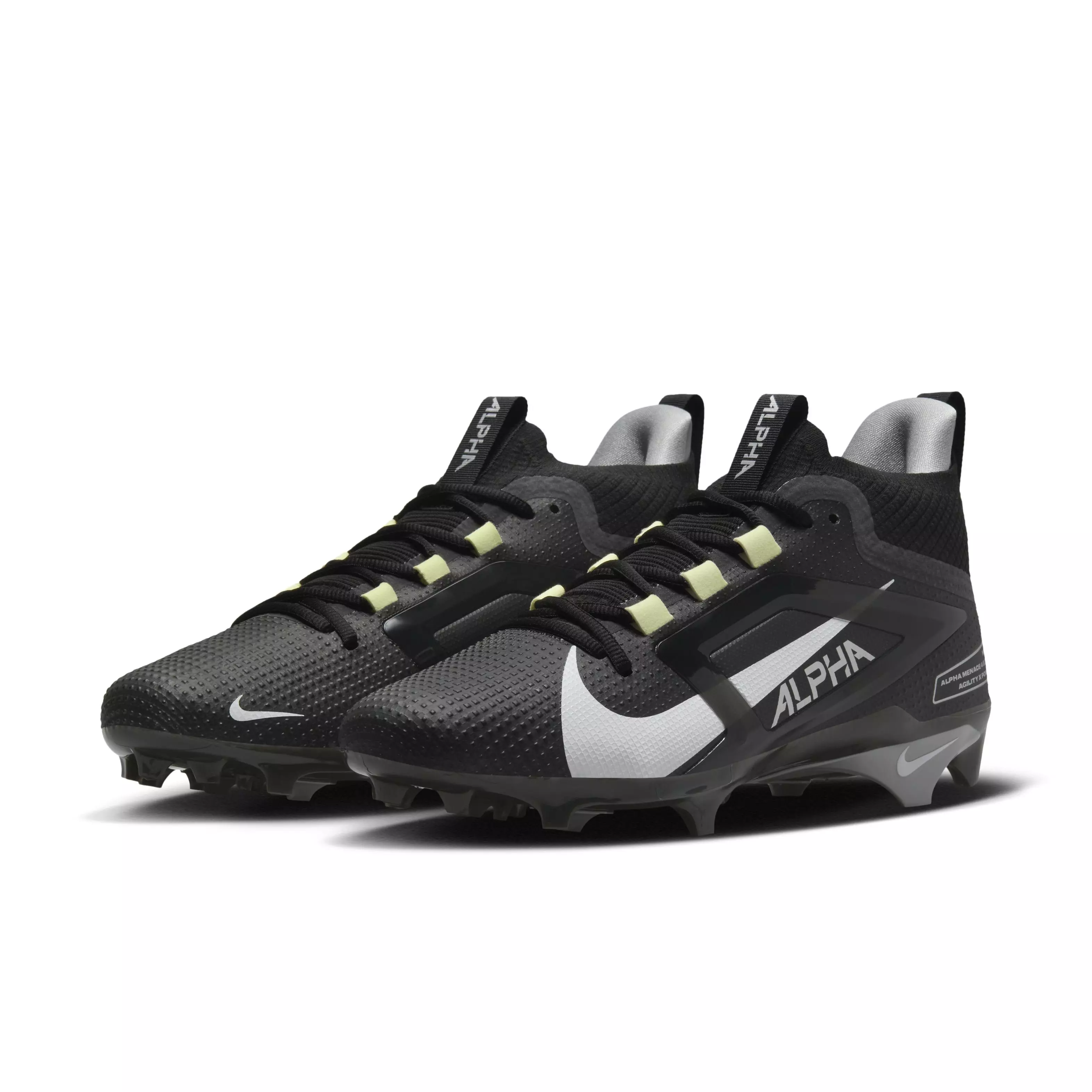 Nike Alpha Menace 4 Elite "Black/Light Smoke Grey/Metallic Silver/White" Men's Football Cleat - BLACK/LT GREY/SILVER/WHITE