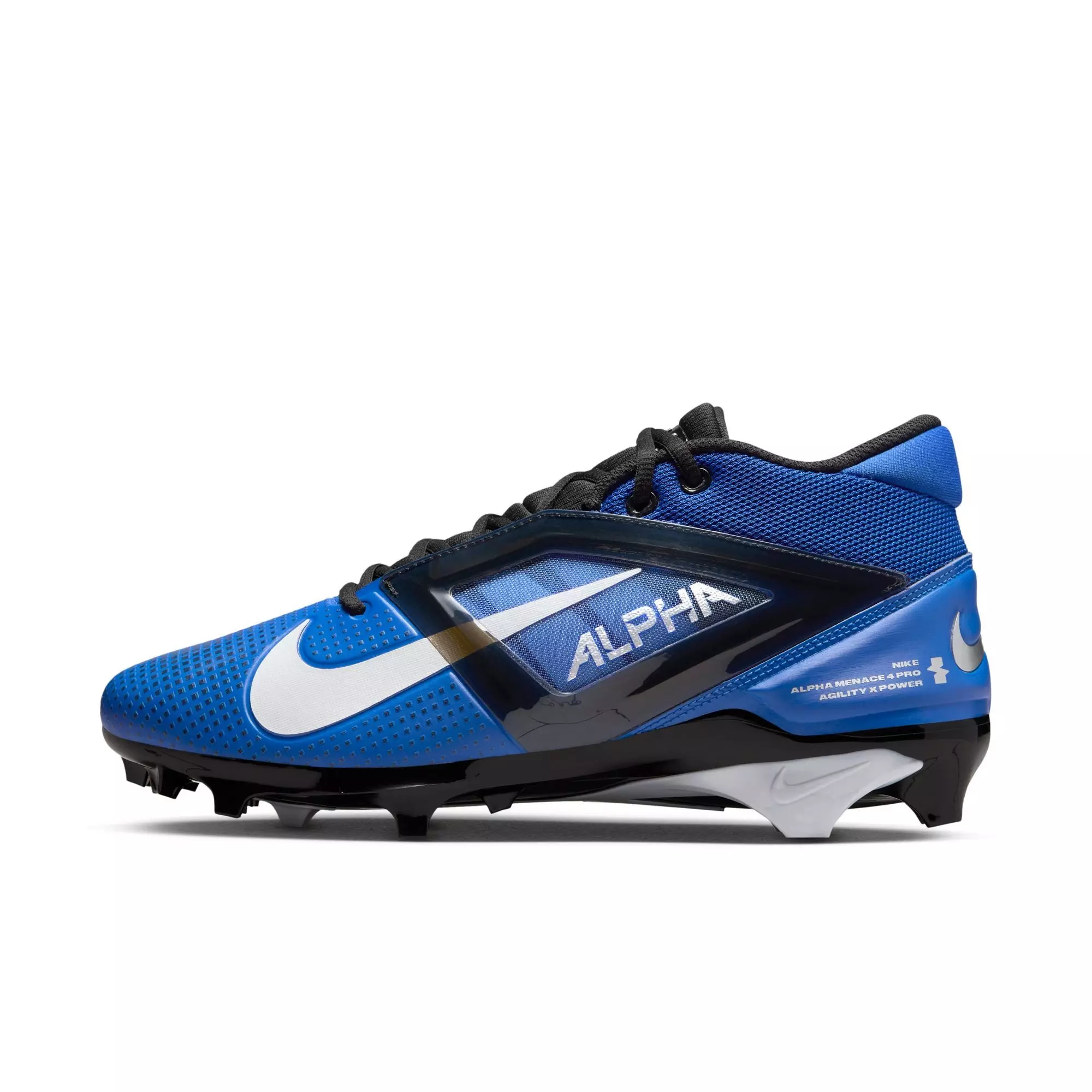 Nike Alpha Menace 4 Pro "Hyper Royal/Metallic Silver/Midnight Navy/White" Men's Football Cleat - ROYAL/SILVER/NAVY/WHITE