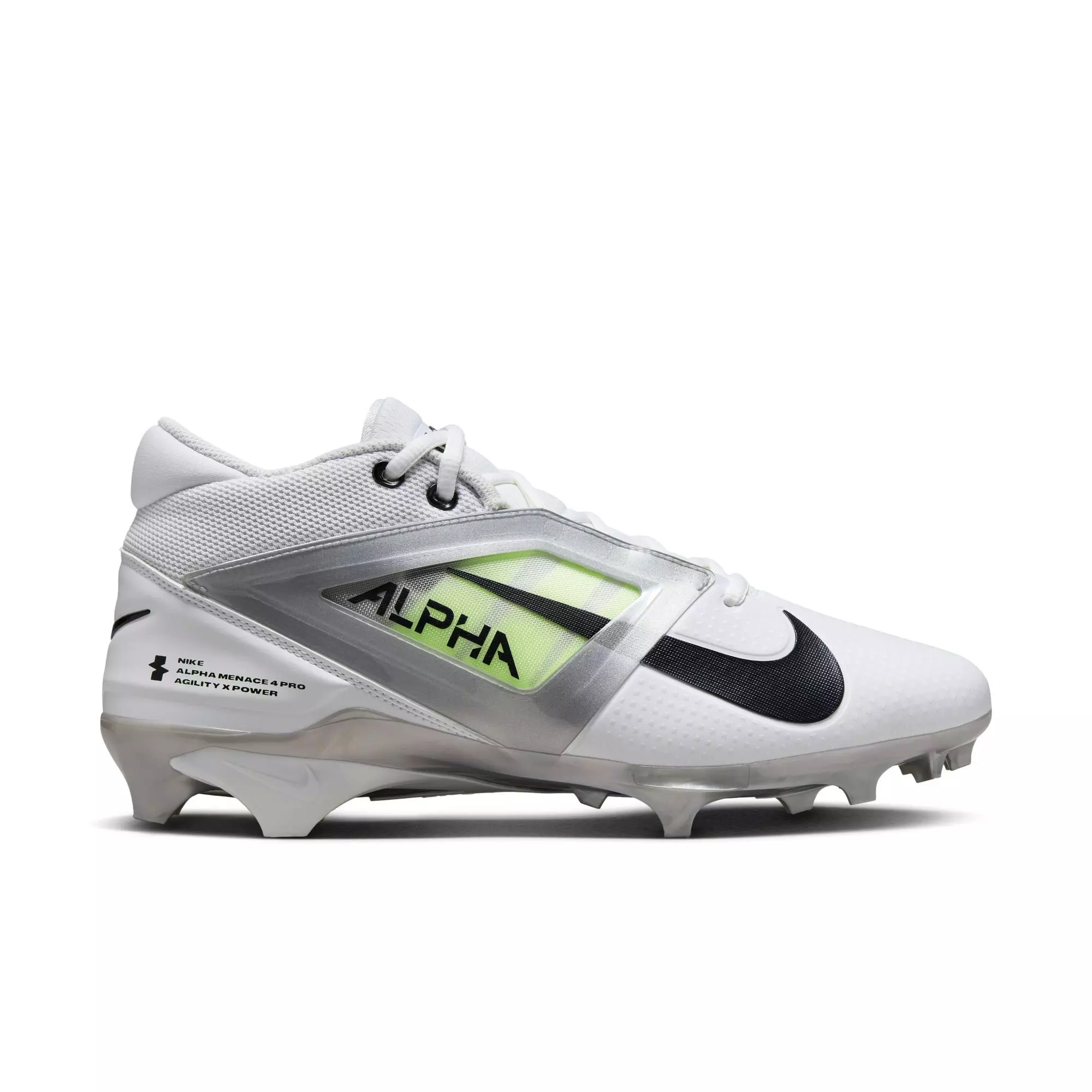 Nike Alpha Menace 4 Pro "White/Metallic Silver/Photon Dust/Black" Men's Football Cleat - WHITE/SILVER/DUST/BLACK
