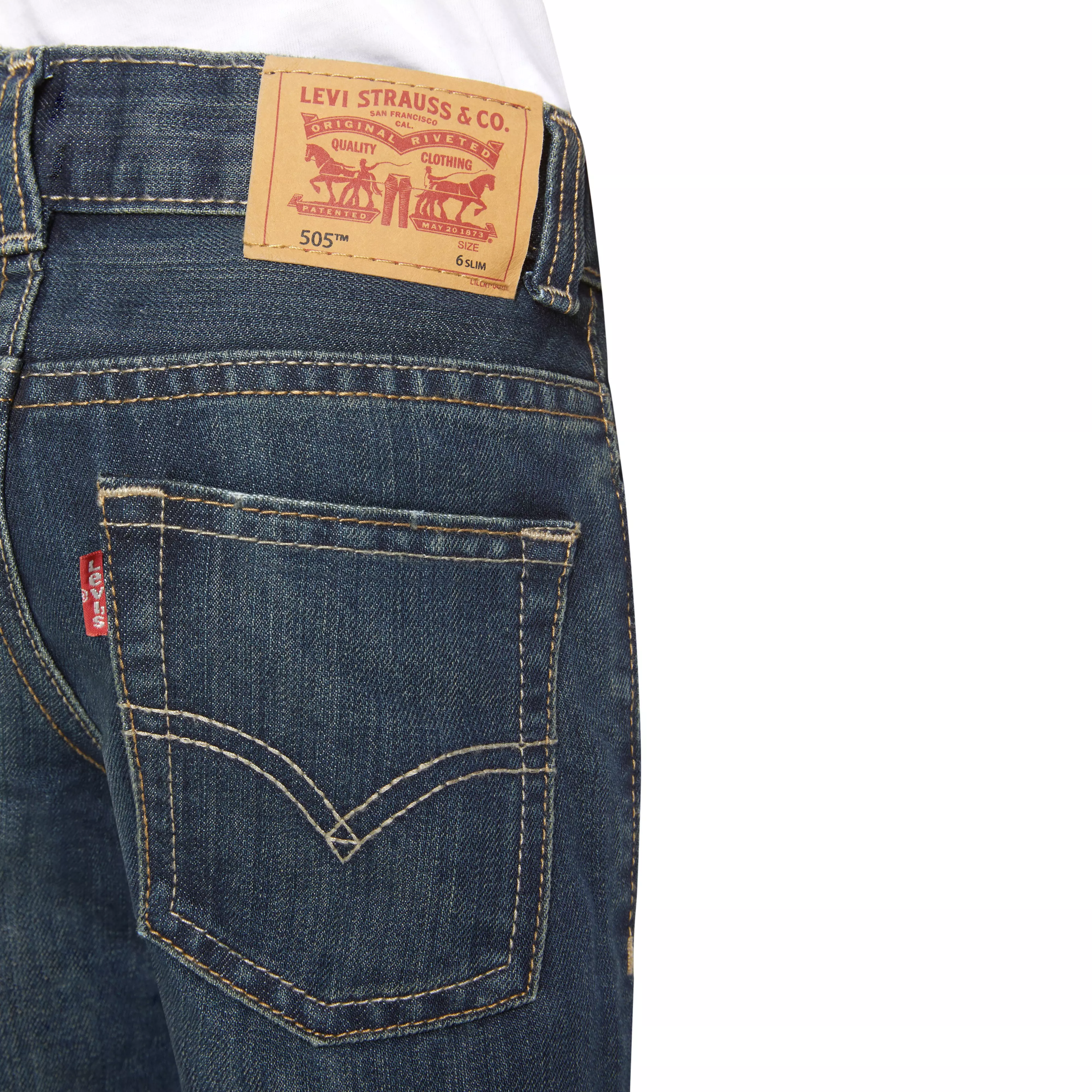 Levi's Little Boys' 505 Regular Fit Dark Blue Wash Denim Jeans - DARK BLUE
