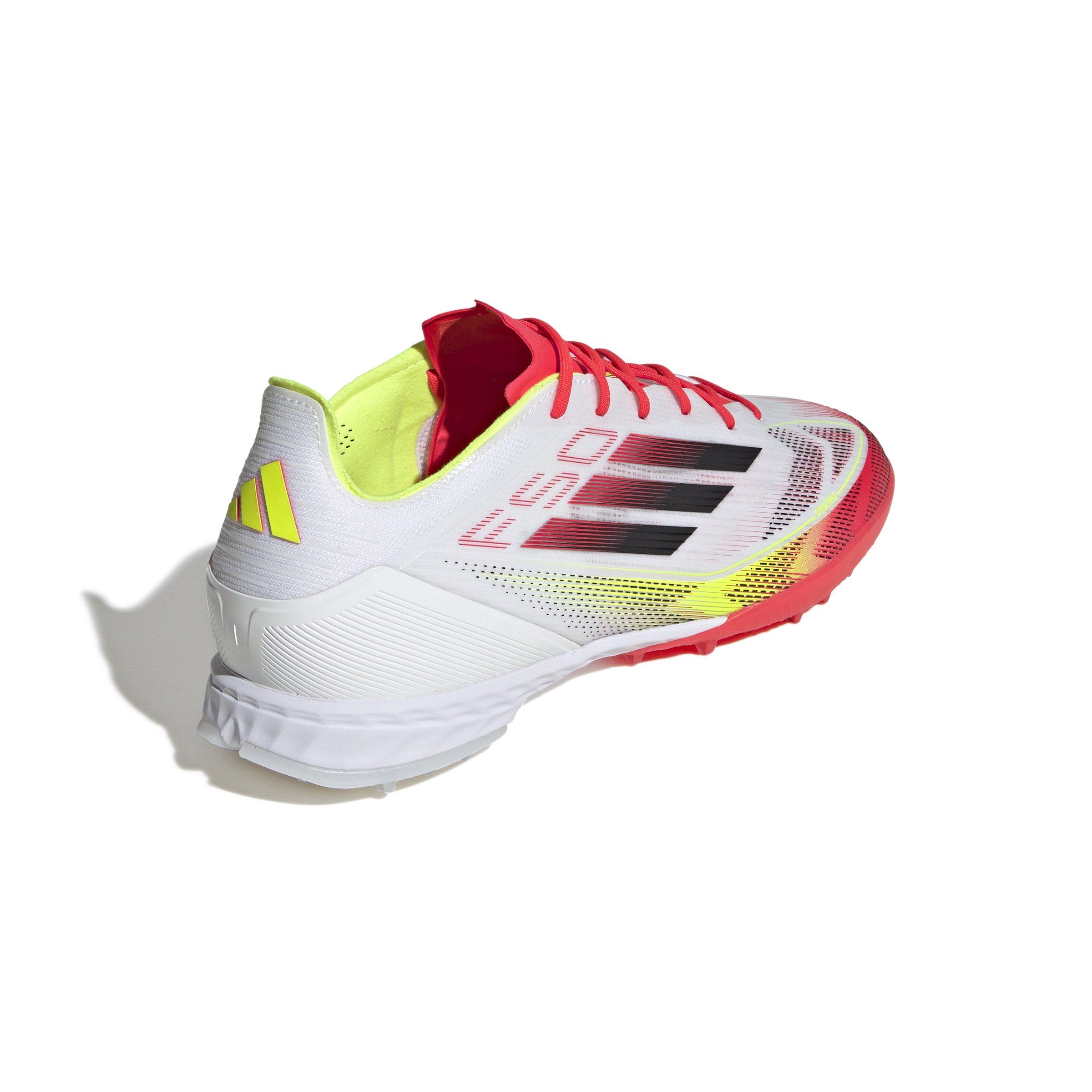 adidas F50 Pro Turf "Ftwr White/Core Black/Solar Yellow" Unisex Soccer Shoe - WHITE/BLACK/YELLOW Thumbnail View 4