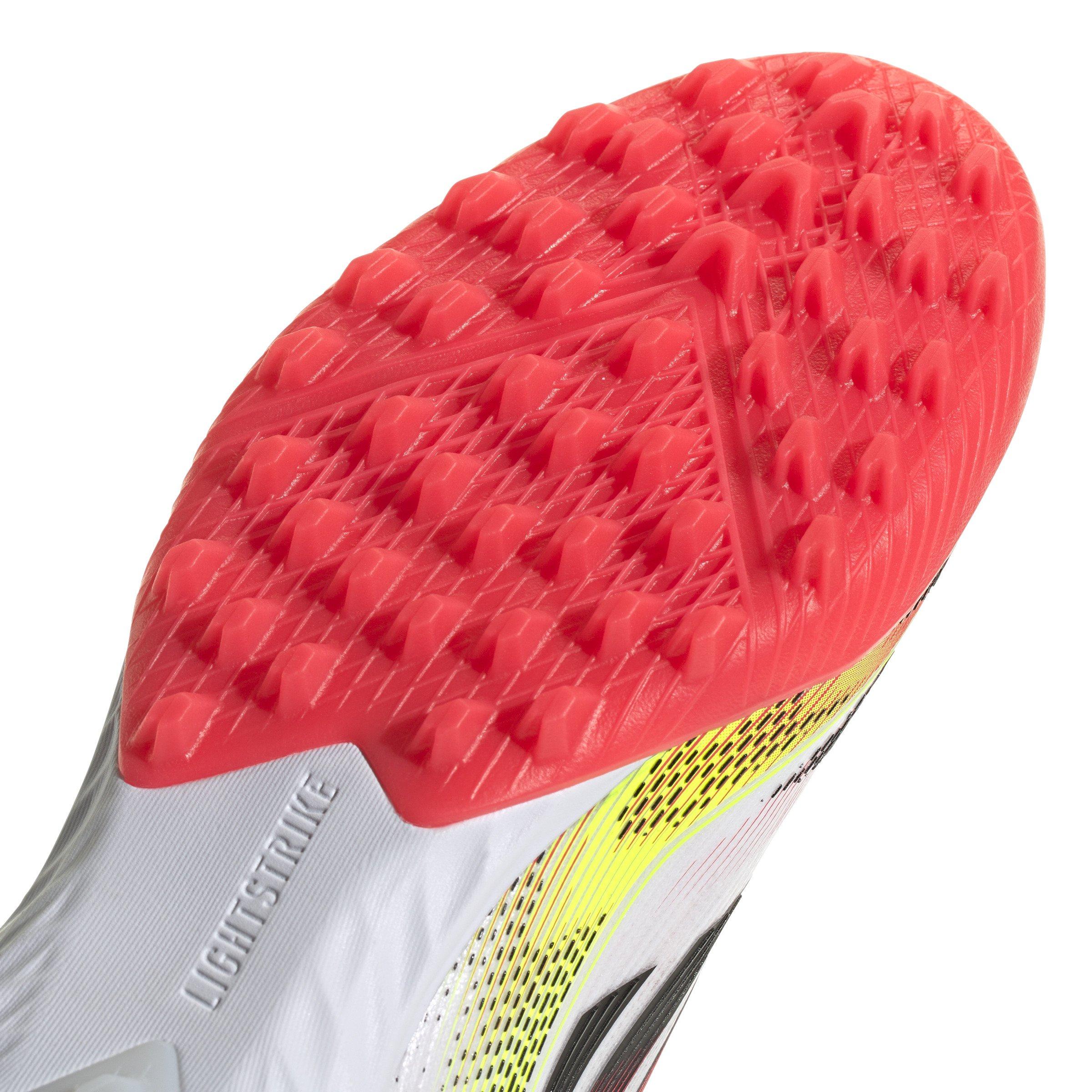 adidas F50 Pro Turf "Ftwr White/Core Black/Solar Yellow" Unisex Soccer Shoe - WHITE/BLACK/YELLOW Thumbnail View 8