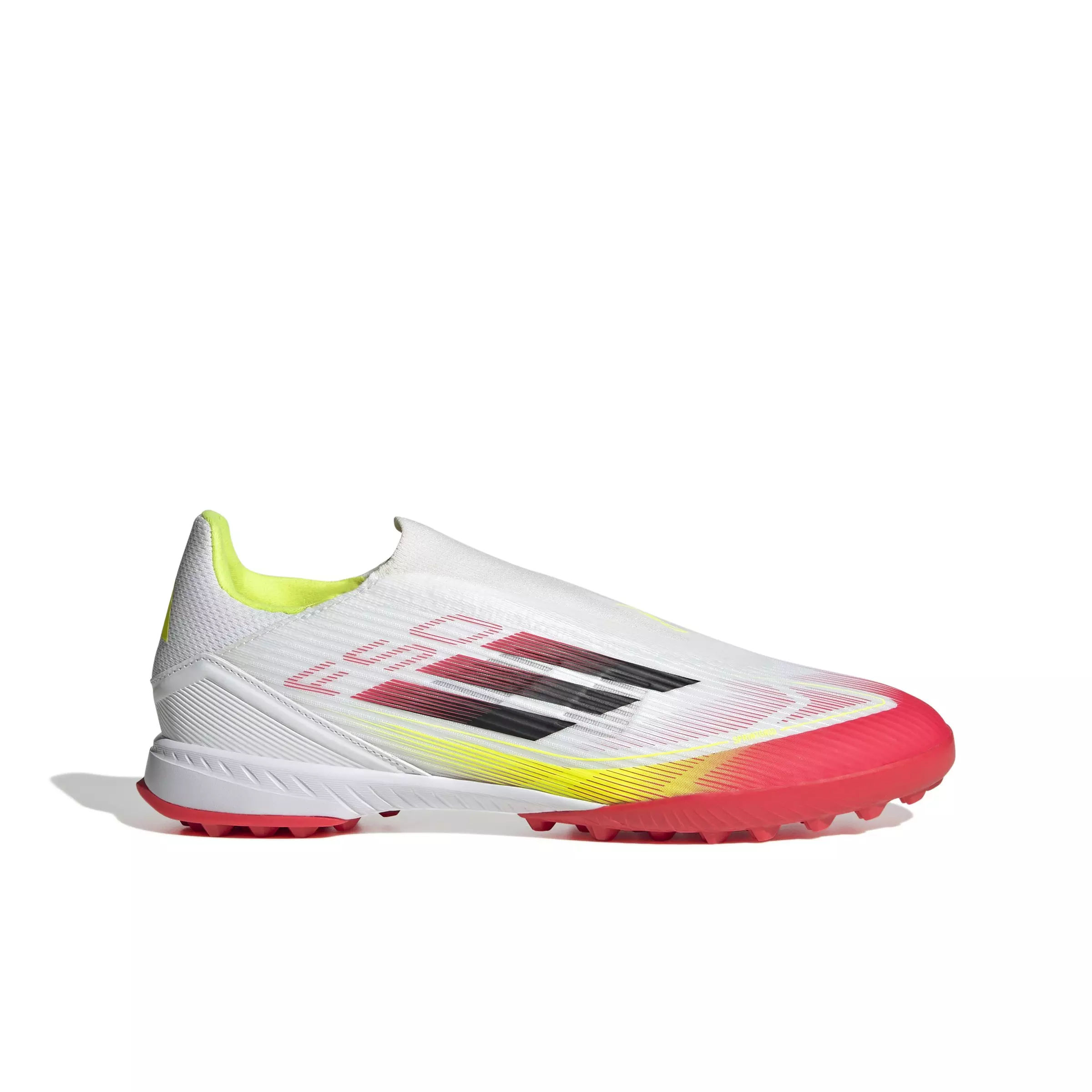 adidas F50 League Laceless Turf "Ftwr White/Core Black/Solar Yellow" Unisex Soccer Shoe - WHITE/BLACK/YELLOW
