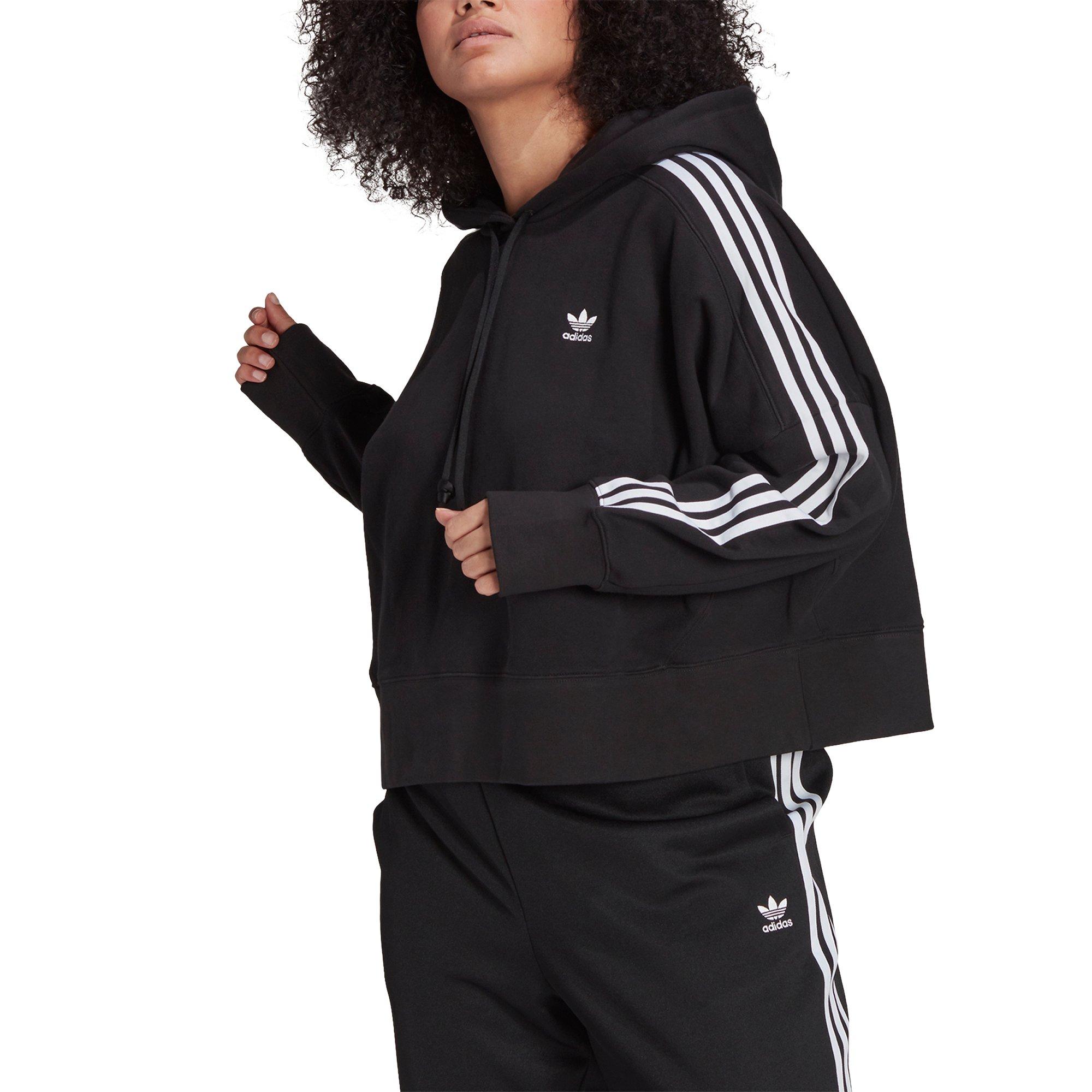 adidas Originals Women's "Black" Adicolor Classics Cropped Hoodie (Plus Size) - BLACK Thumbnail View 1
