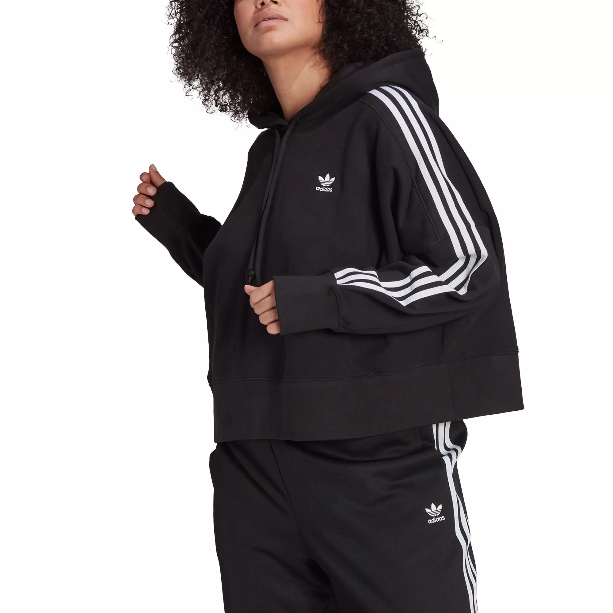 adidas Originals Women's "Black" Adicolor Classics Cropped Hoodie (Plus Size) - BLACK