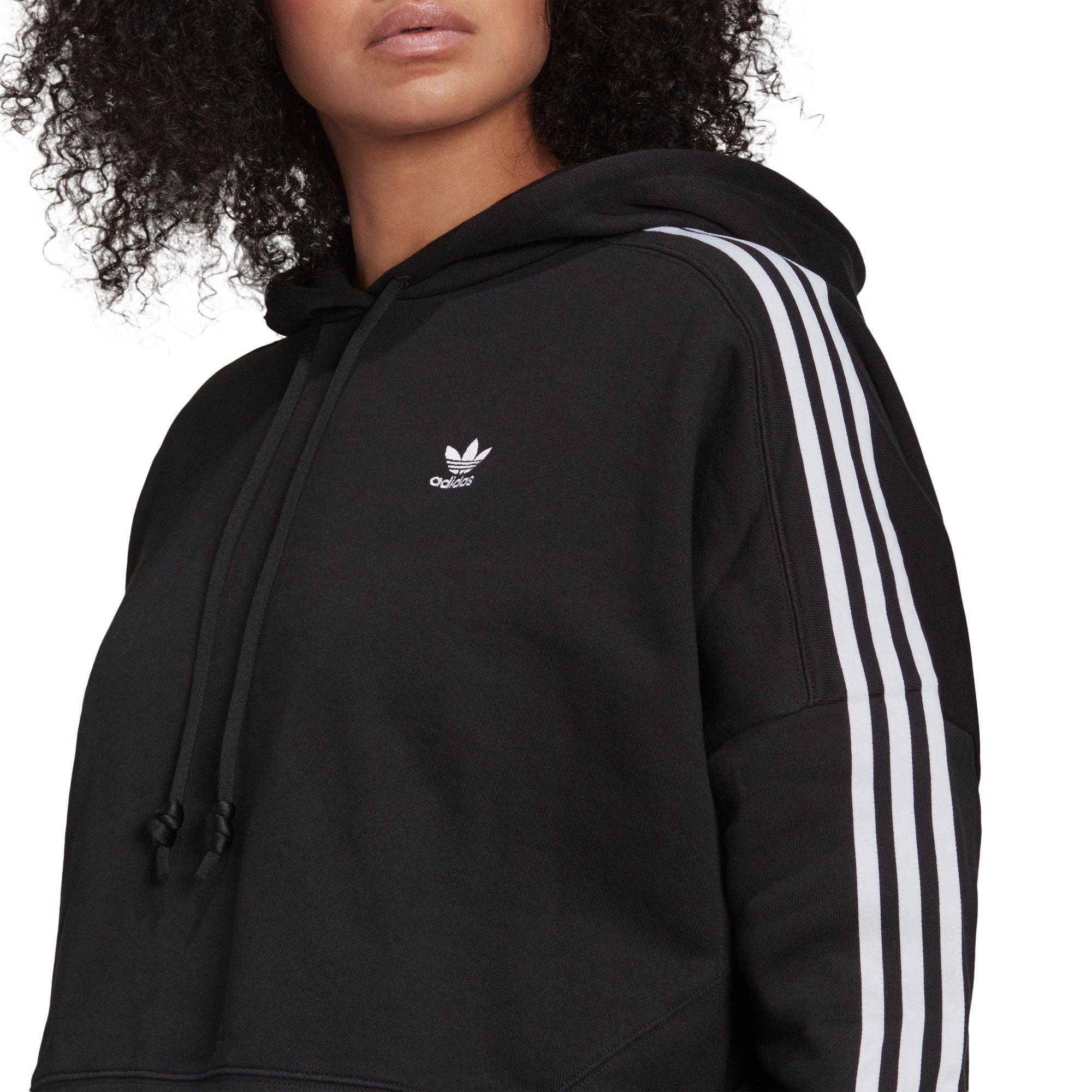 adidas Originals Women's "Black" Adicolor Classics Cropped Hoodie (Plus Size) - BLACK Thumbnail View 3